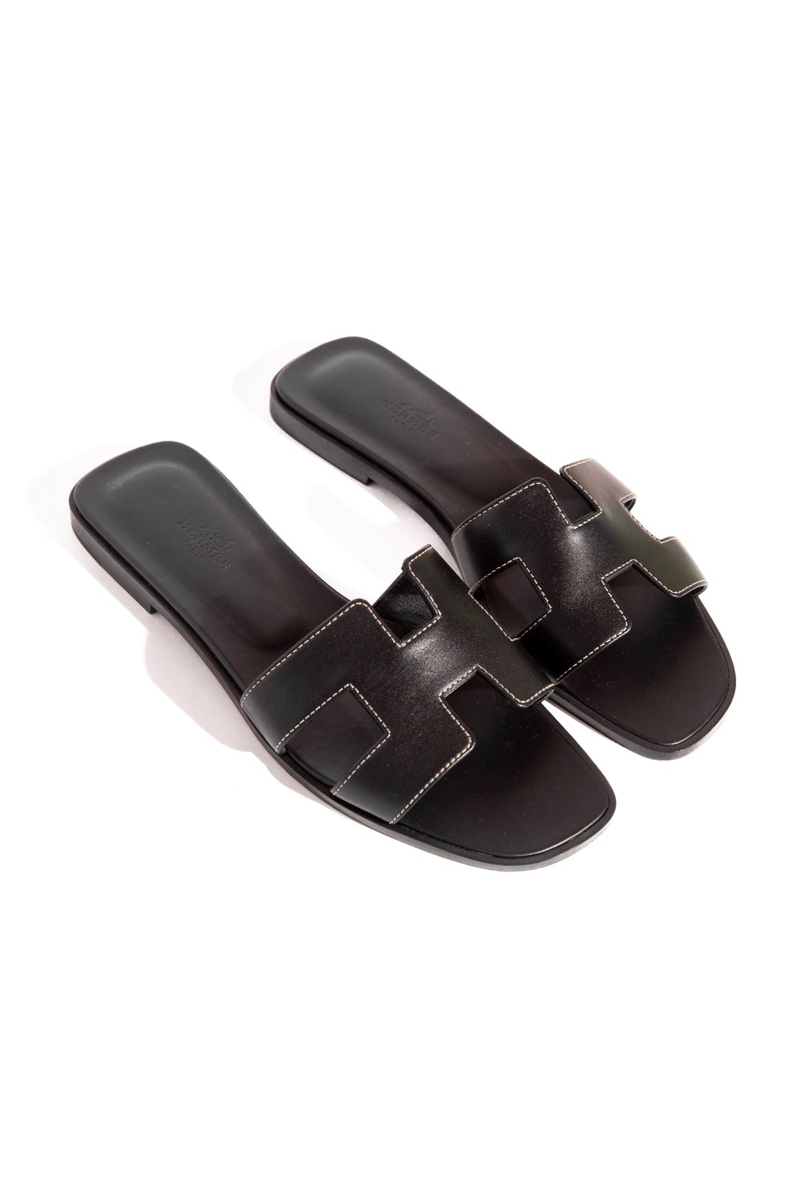 HERMES Black Oran Slide Sandals (Sz. 38)