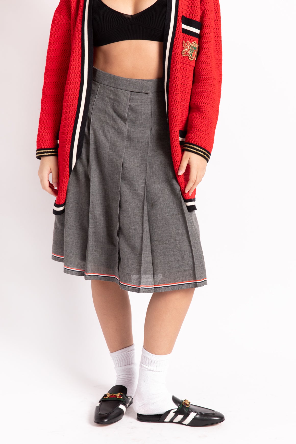 THOM BROWNE Grey Pleated Wool Skirt