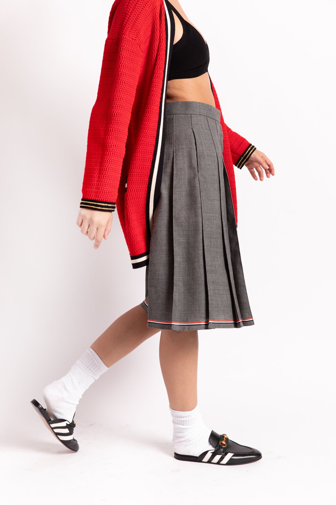 THOM BROWNE Grey Pleated Wool Skirt