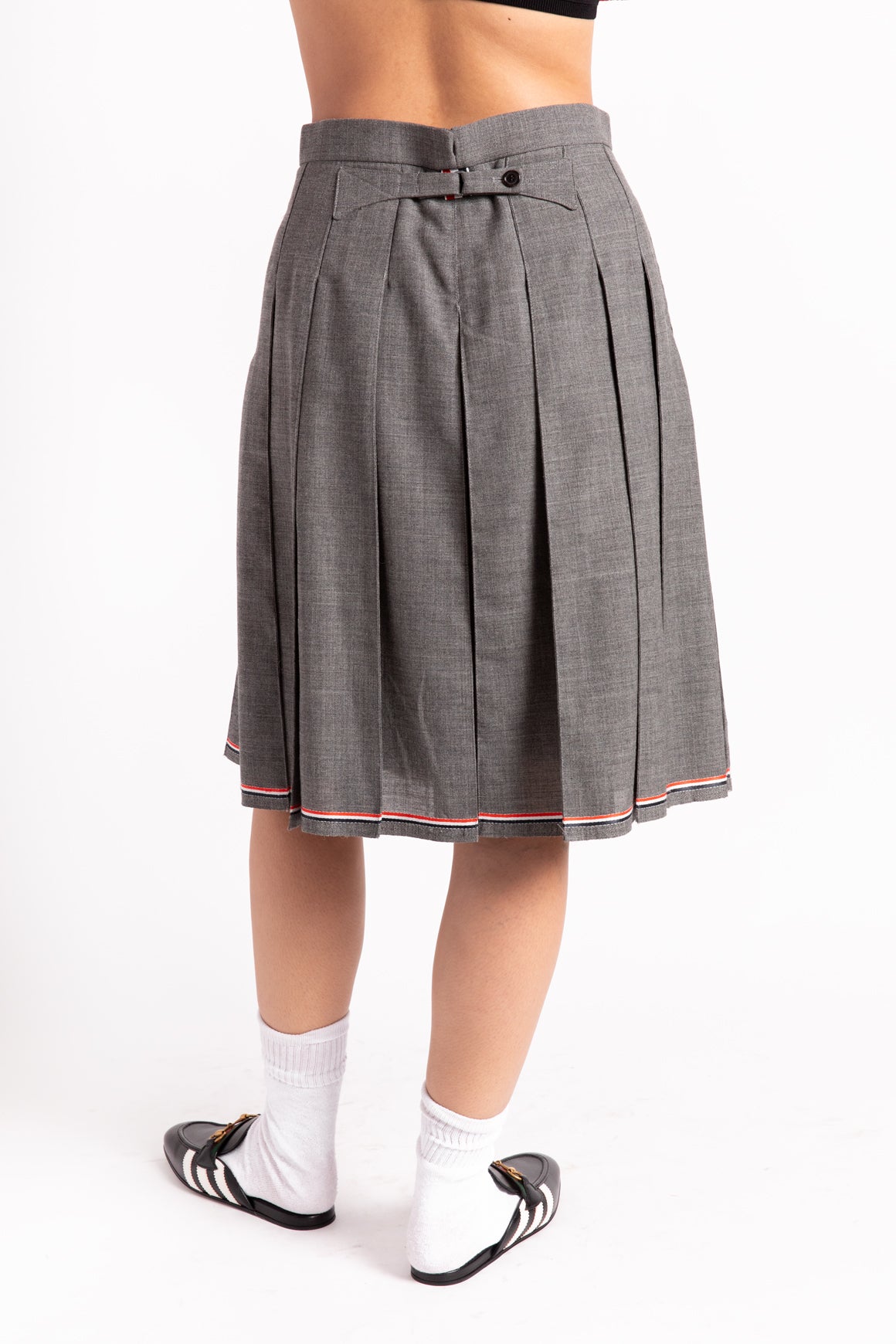 THOM BROWNE Grey Pleated Wool Skirt