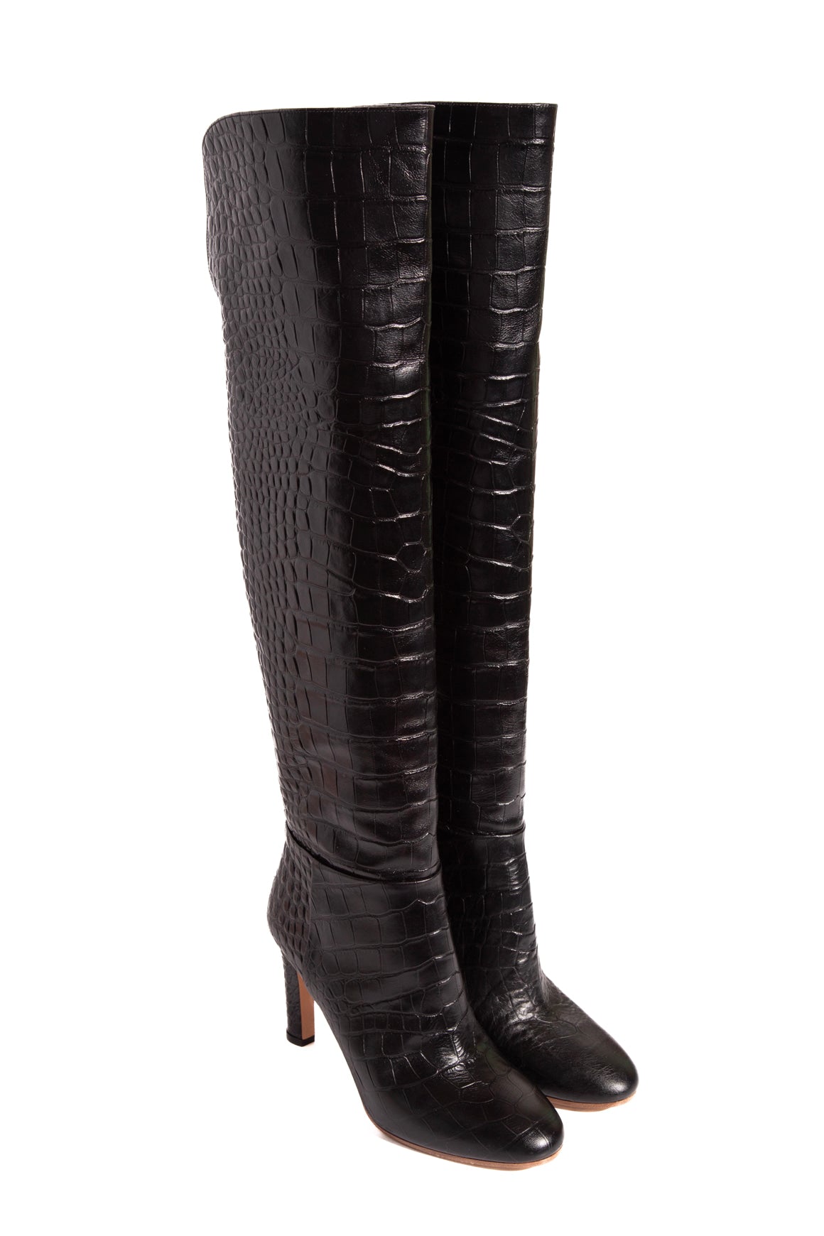 GABRIELA HEARST Black Croc Embossed Knee High Boots (Sz. 37.5)