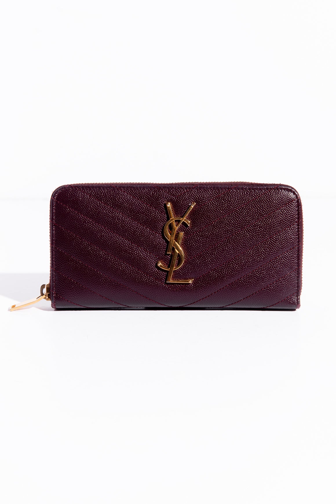 SAINT LAURENT Maroon Chevron Zip Around Wallet