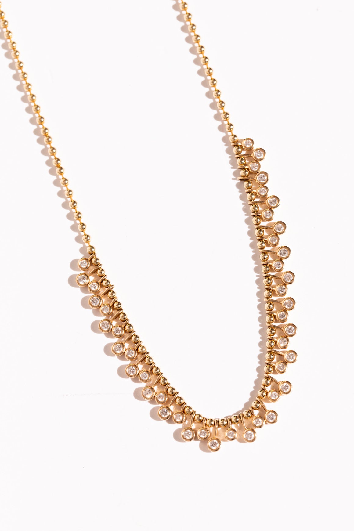 RACHEL LYNN X CORRI LYNN 14K Ball Chain Necklace W/ Bezel Diamonds