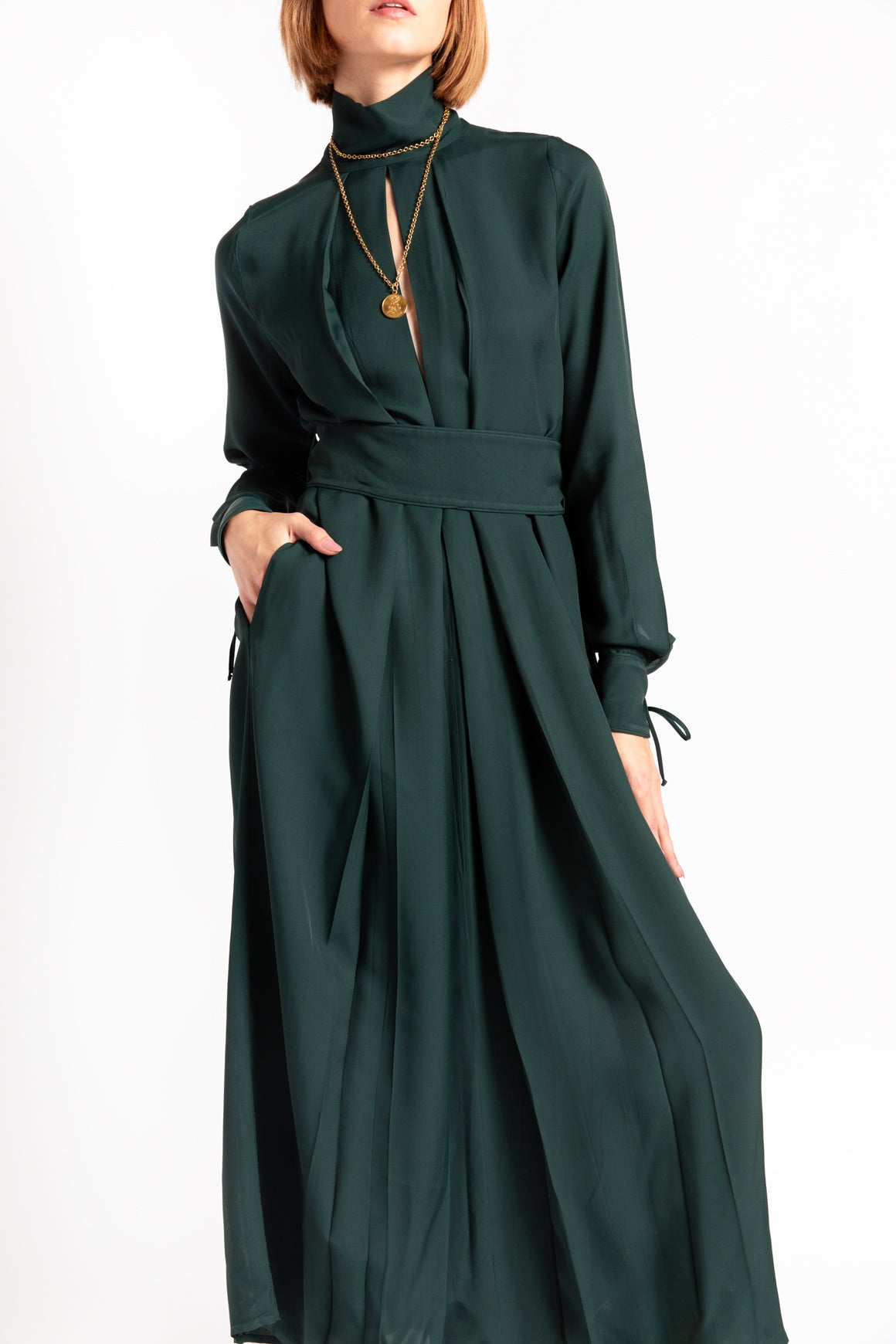 VICTORIA BECKHAM Green Belted Maxi Dress