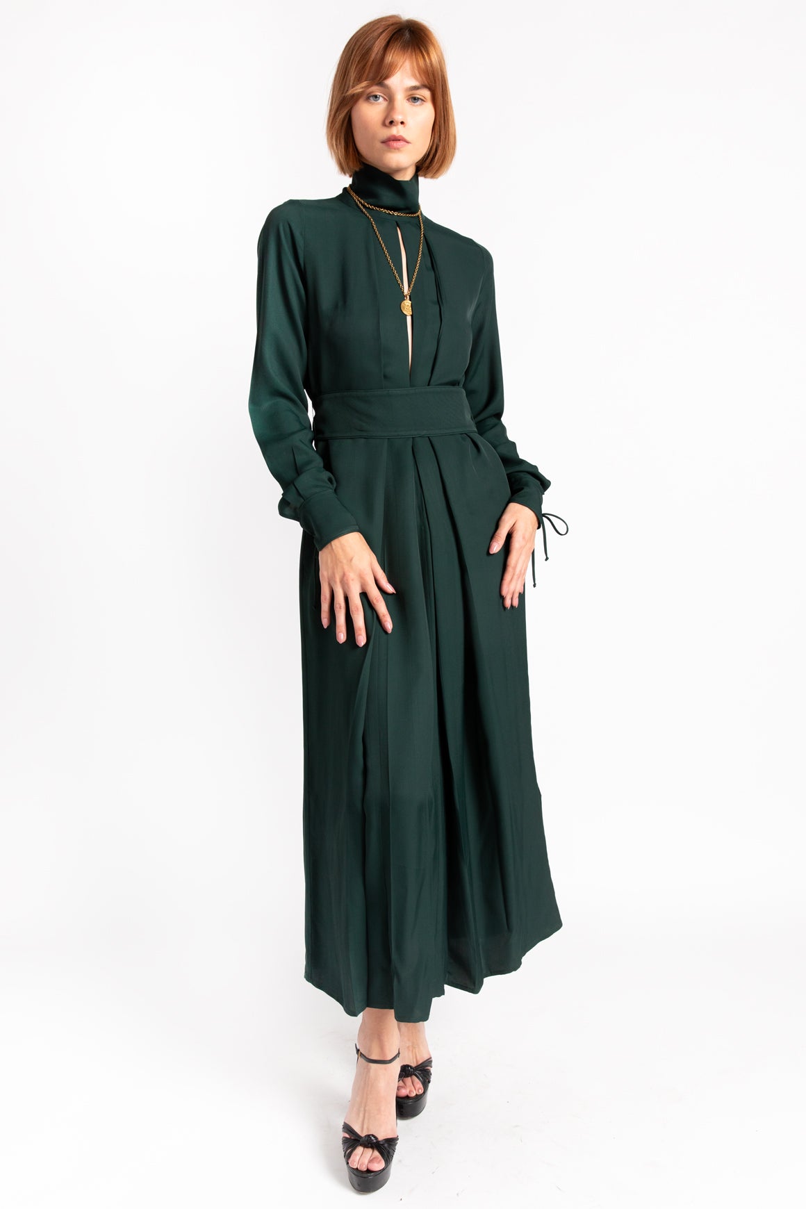 VICTORIA BECKHAM Green Belted Maxi Dress