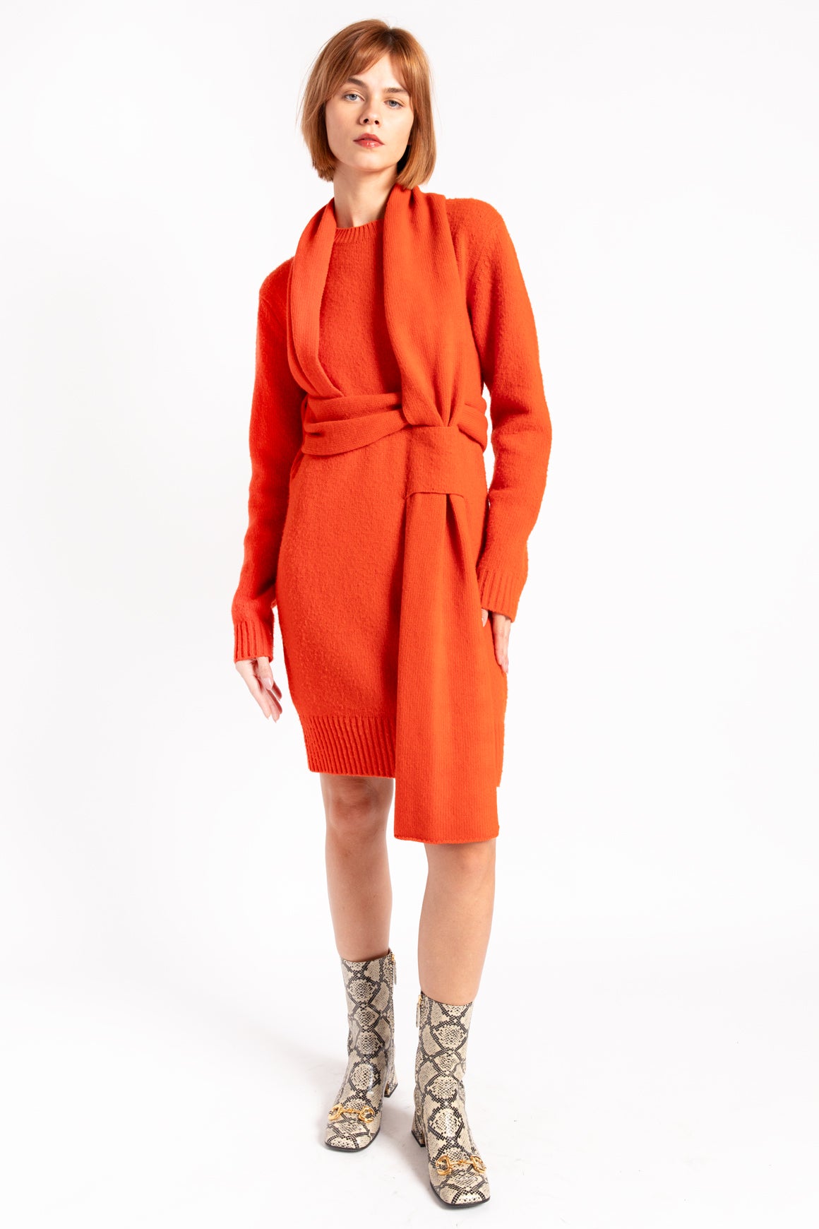 BOTTEGA VENETA Orange Wrap Sweater Dress