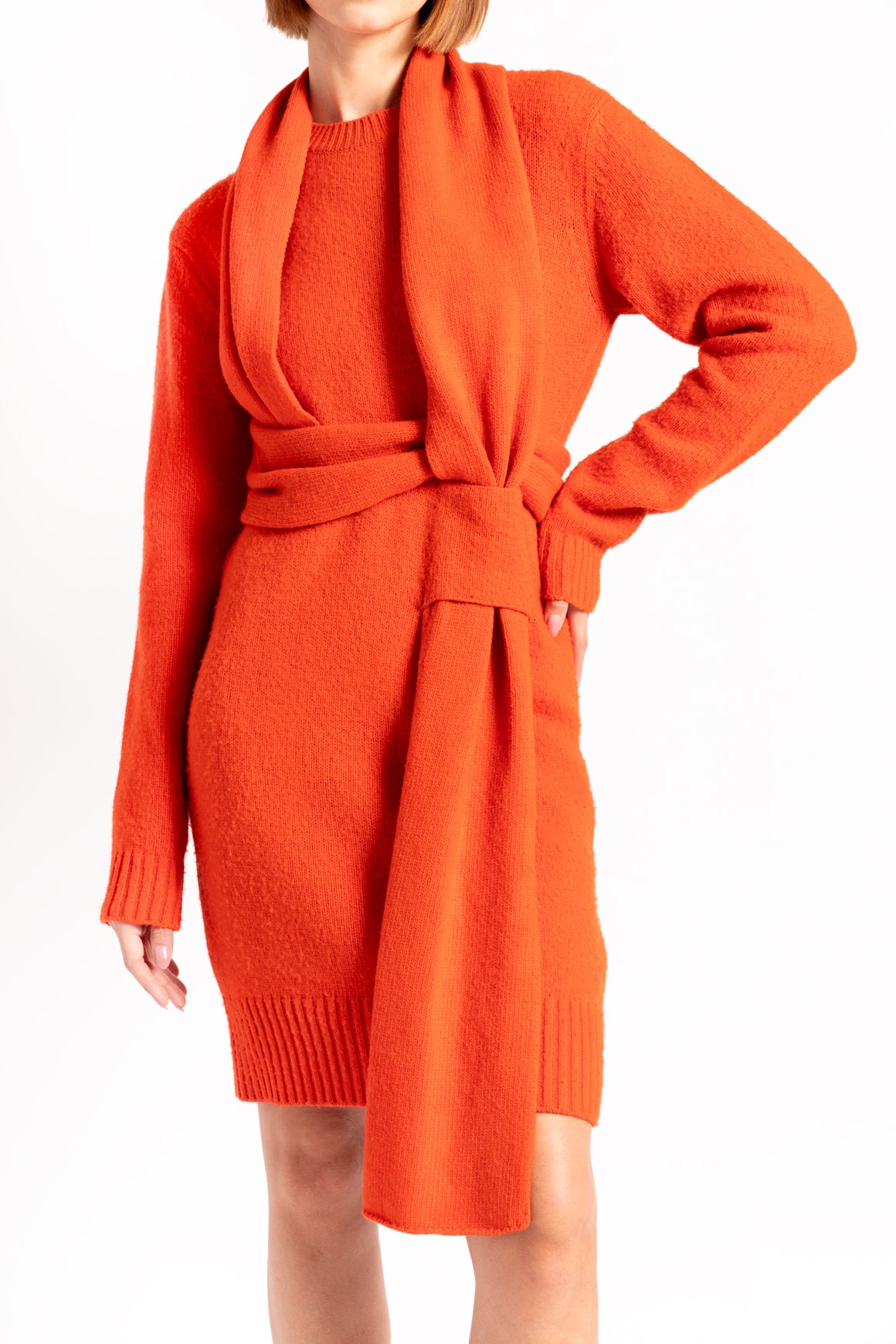 BOTTEGA VENETA Orange Wrap Sweater Dress