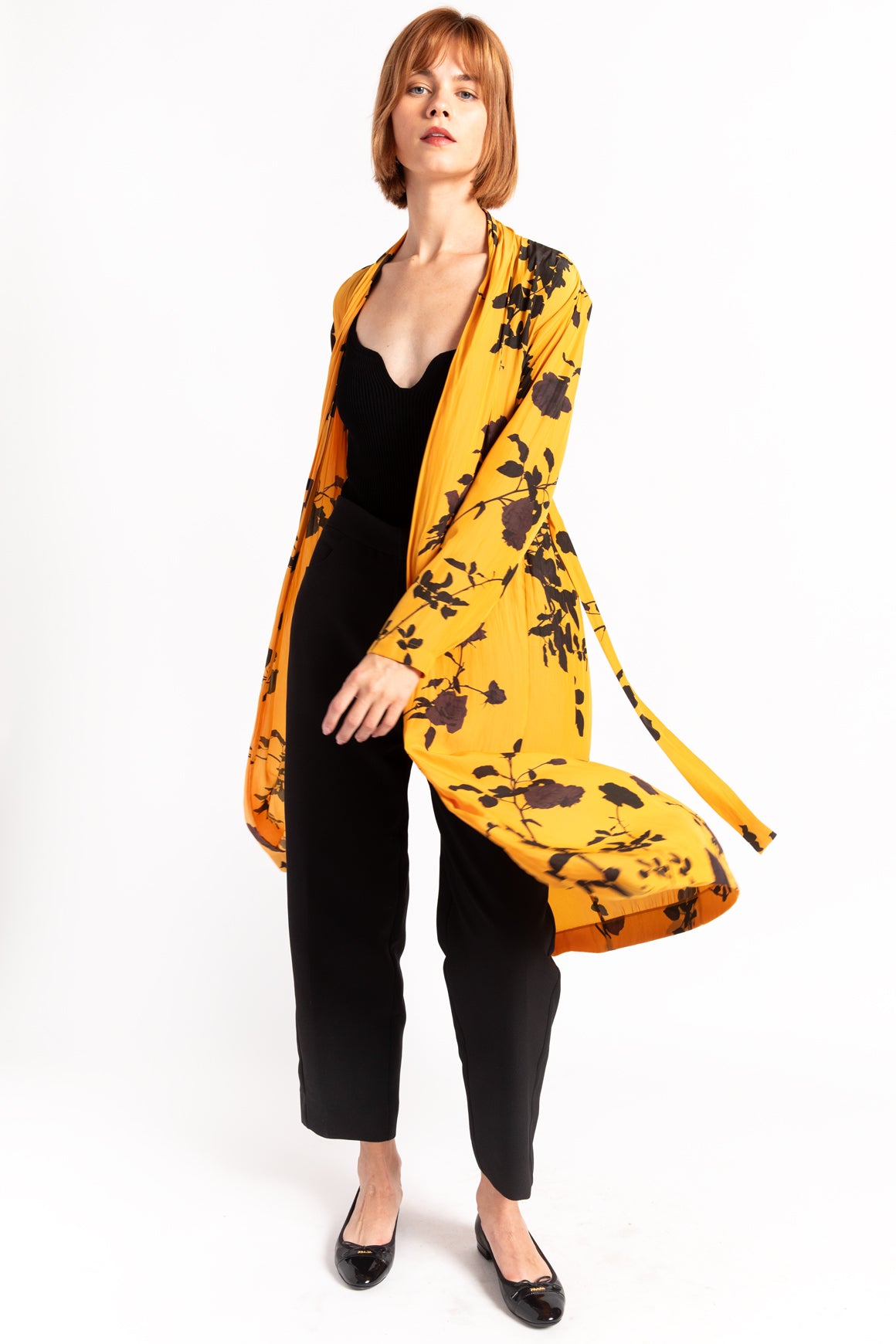 DRIES VAN NOTEN Yellow Printed Robe w/ Sash