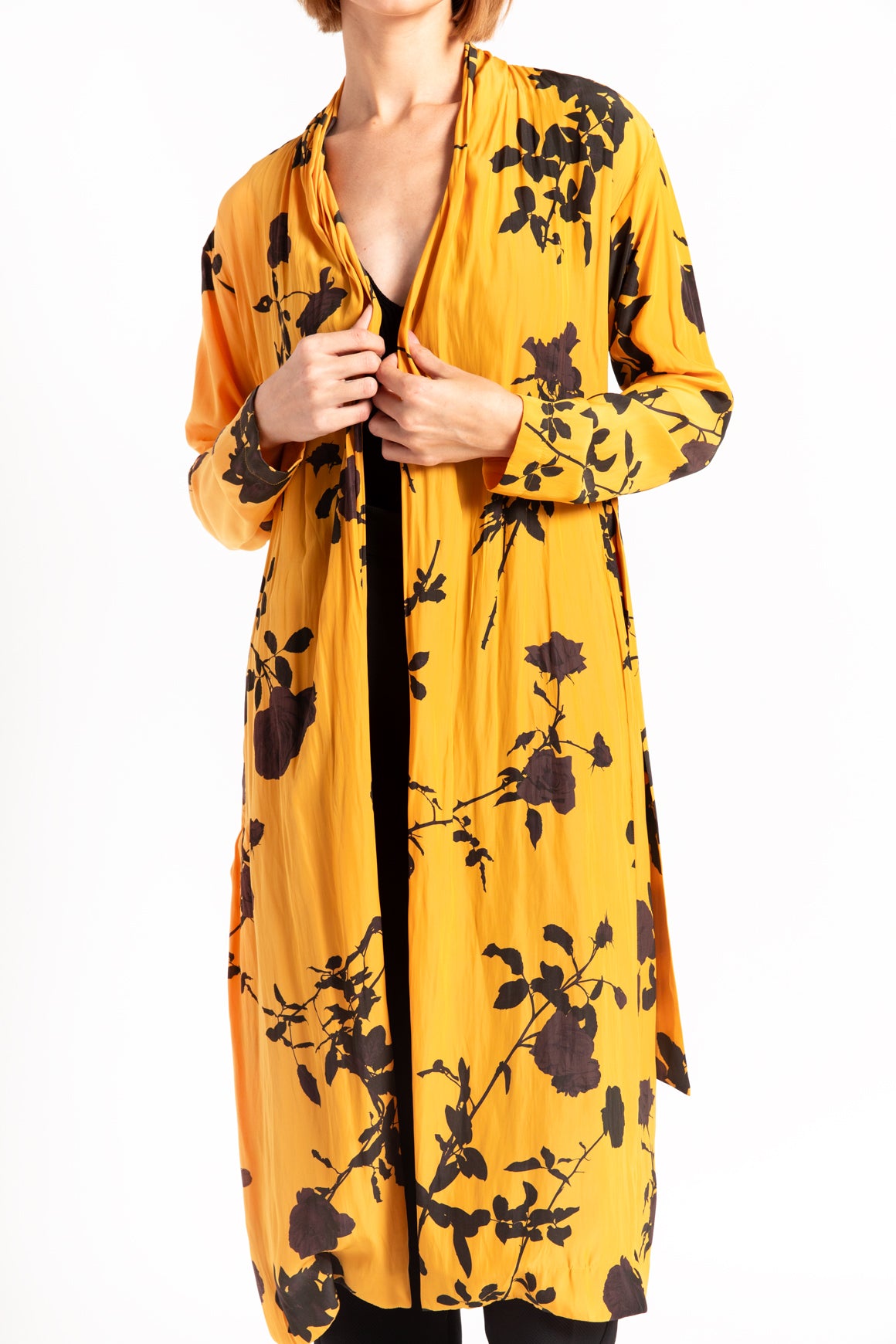 DRIES VAN NOTEN Yellow Printed Robe w/ Sash