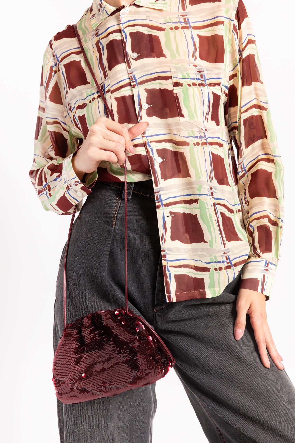 BODE Brown Sheer Button Up Shirt