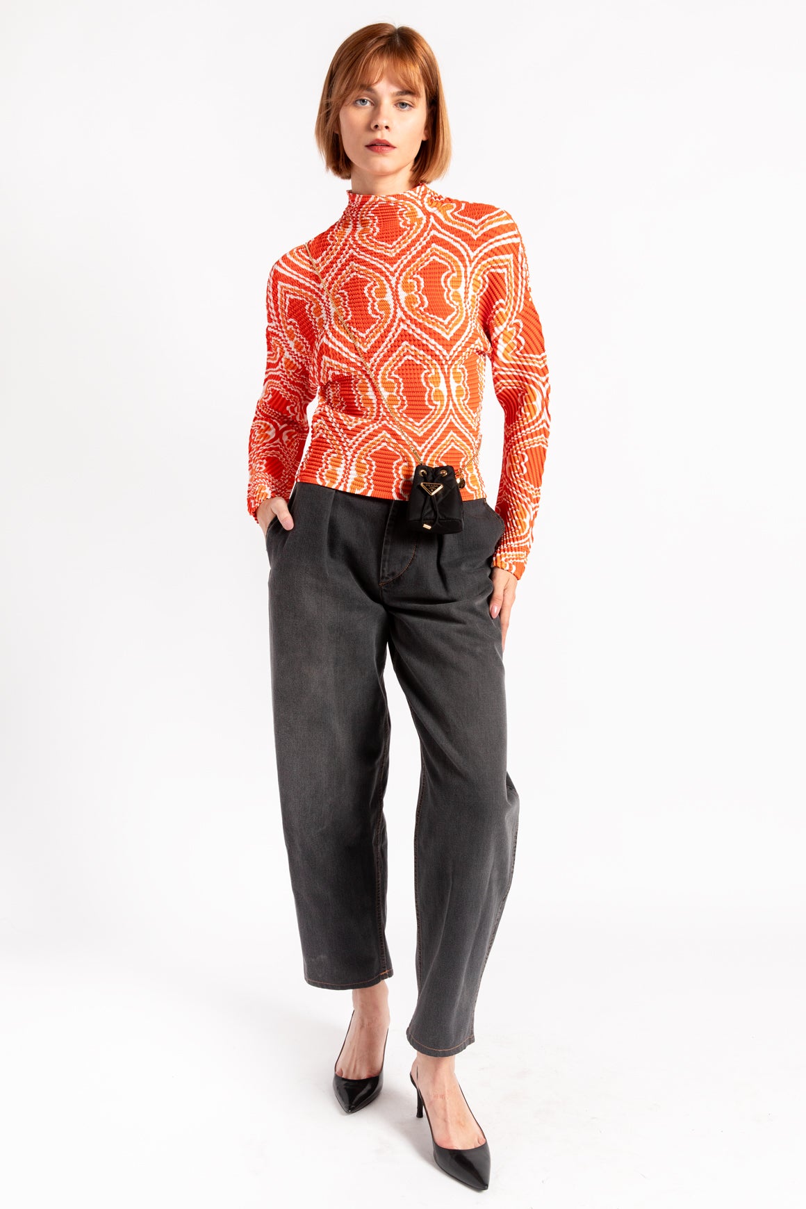 ETRO Red Geometric Pleated Shirt