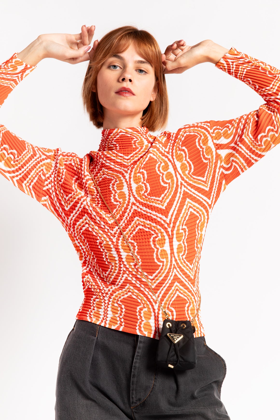 ETRO Red Geometric Pleated Shirt