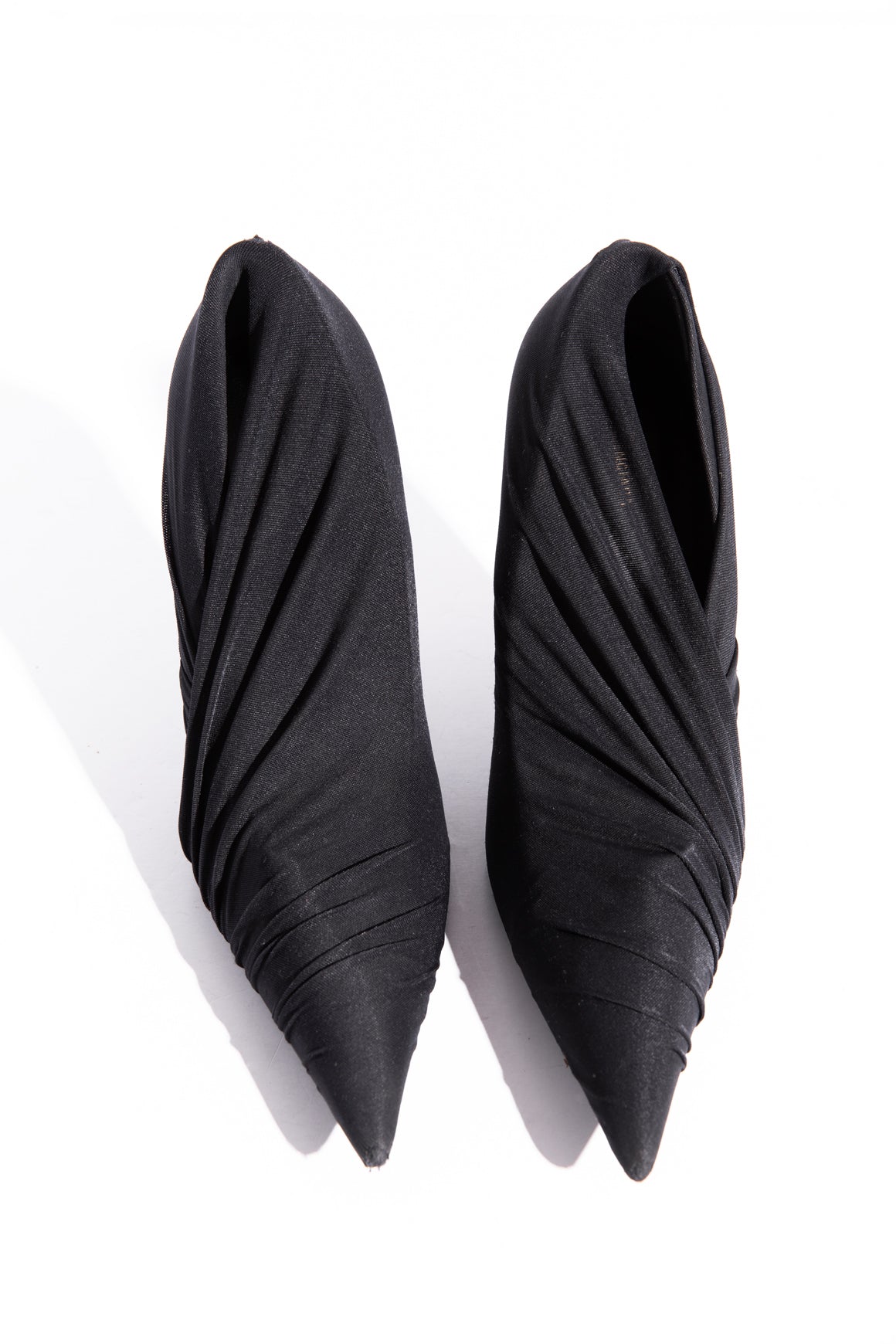 BALENCIAGA Black Crepe Draped Pointed Pumps (Sz.  38.5)