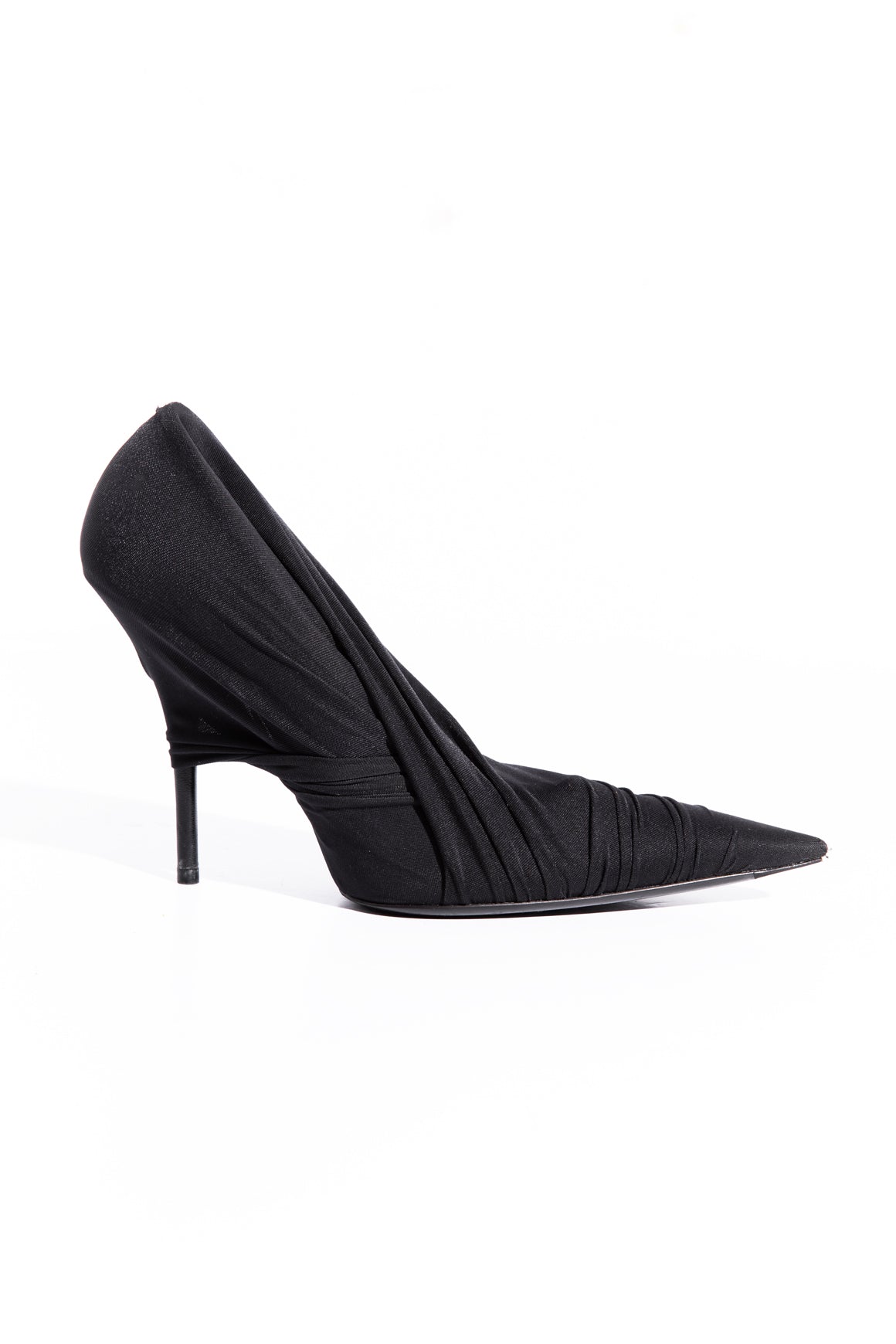 BALENCIAGA Black Crepe Draped Pointed Pumps (Sz.  38.5)