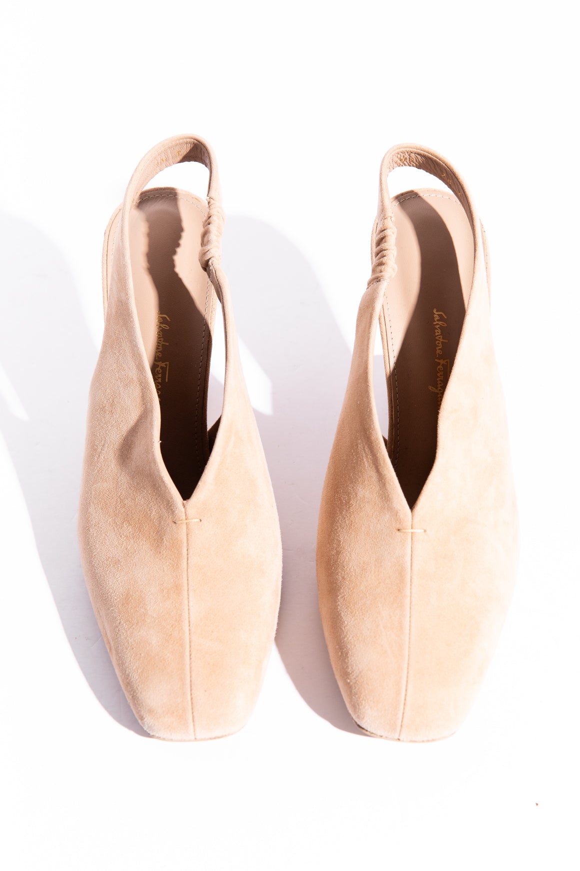 FERRAGAMO Beige "Sloane 85" Sculptured Slingback Heel (Sz. 7.5)