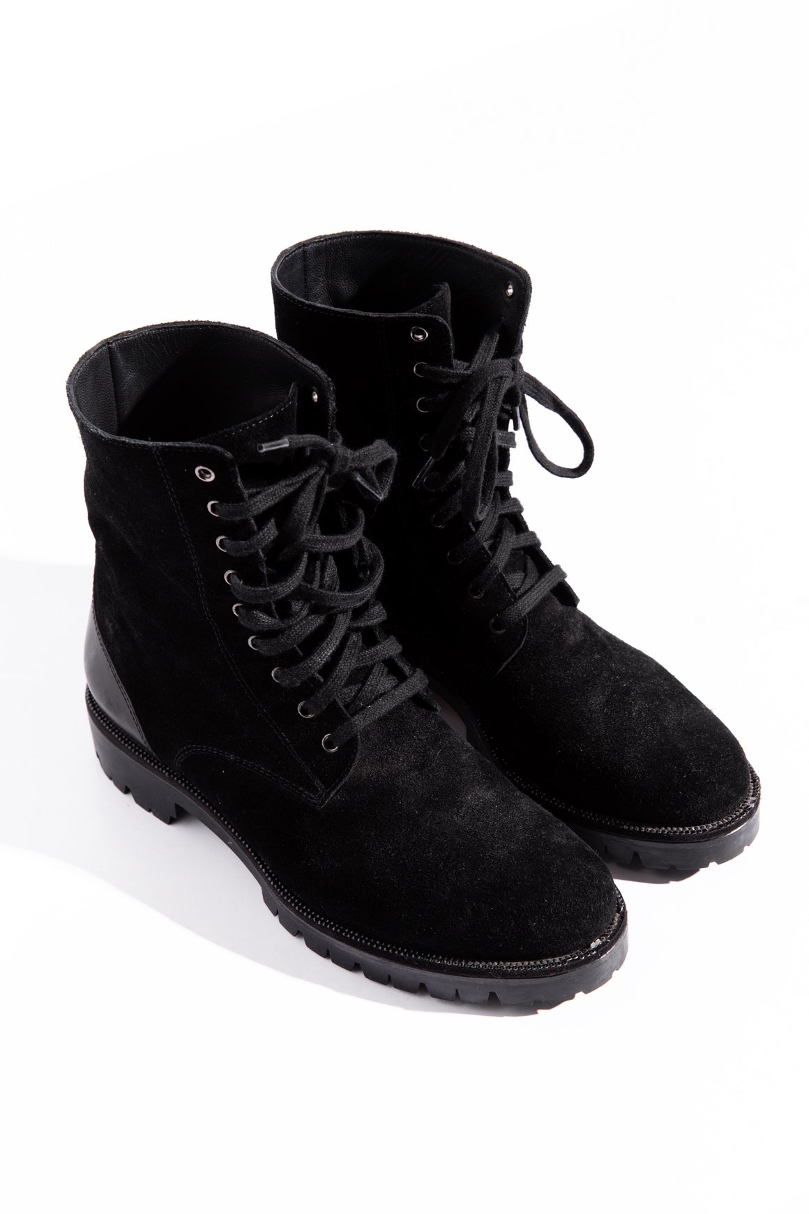 RENE CAOVILLA Black Suede Combat Boots (Sz. 37.5)