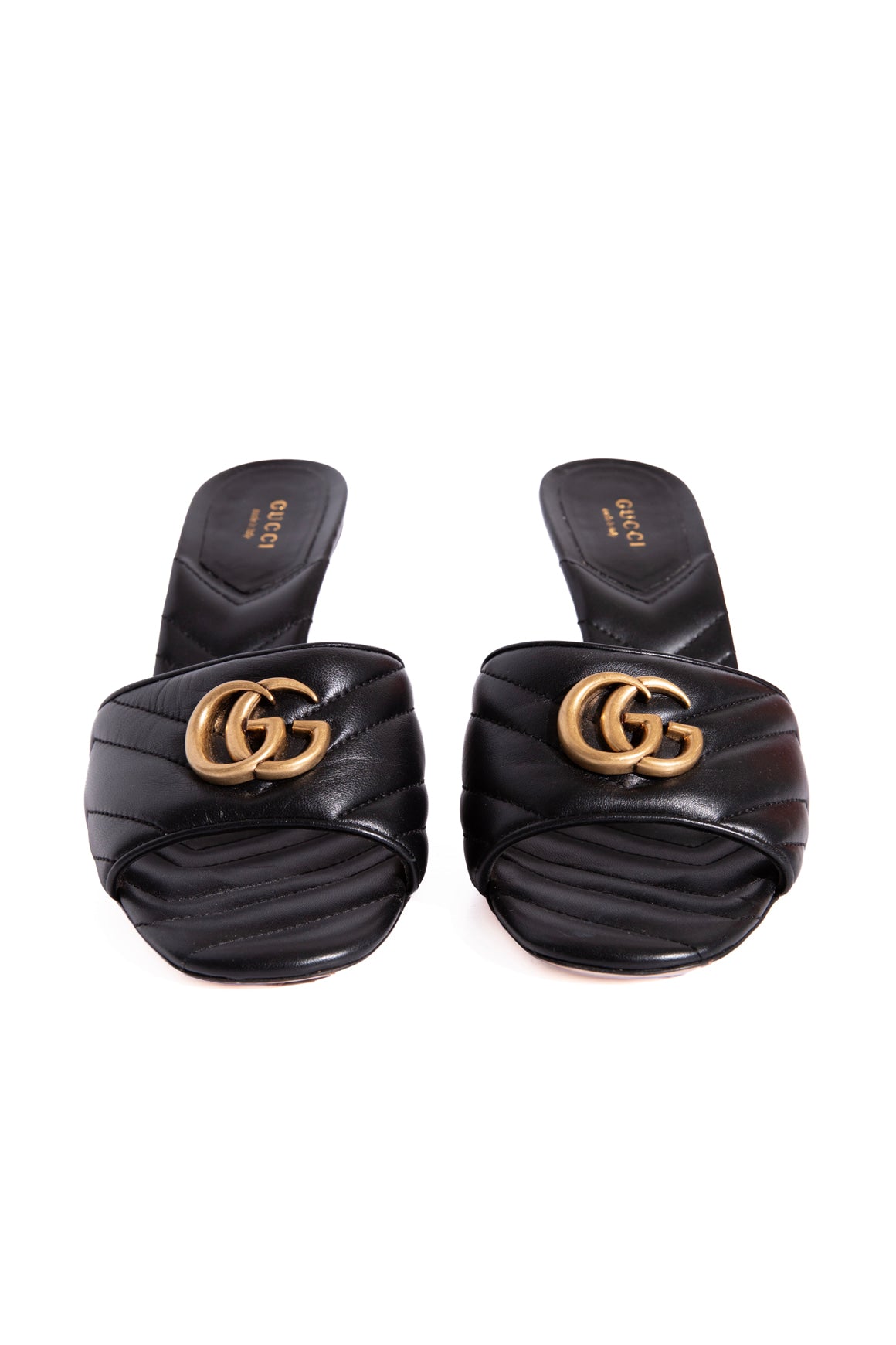 GUCCI Black Quilted GG Marmont Heeled Sandals (Sz. 40)