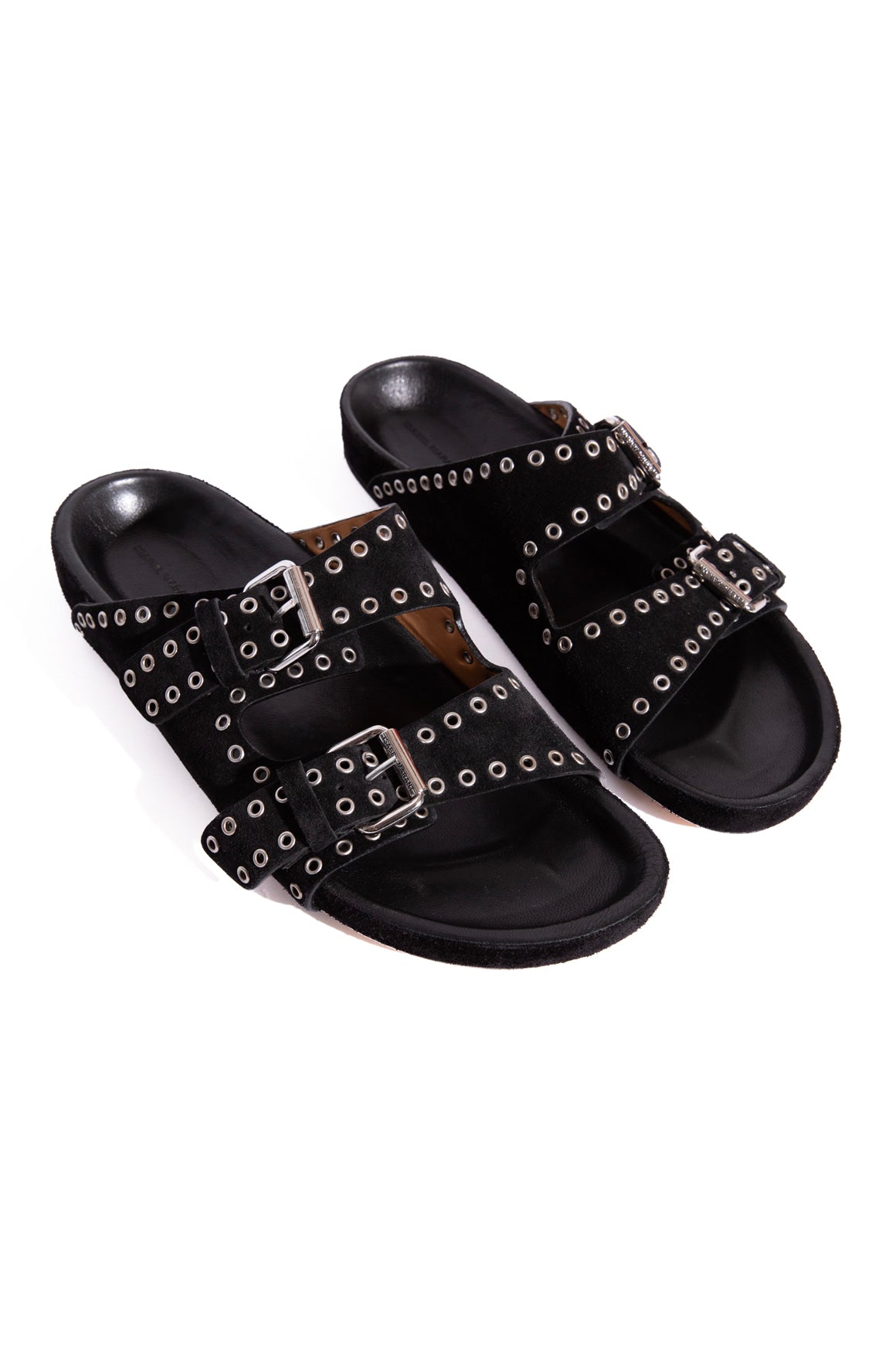 ISABEL MARANT Black Suede Grommet Slide Sandals (Sz. 40)