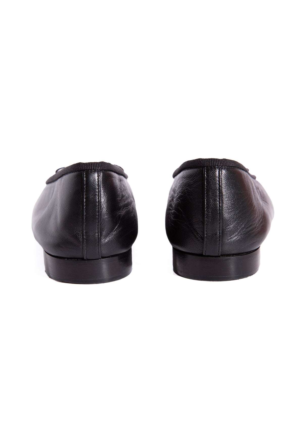 CHANEL Black Leather CC Patent Toe Ballet Flats (Sz. 37)