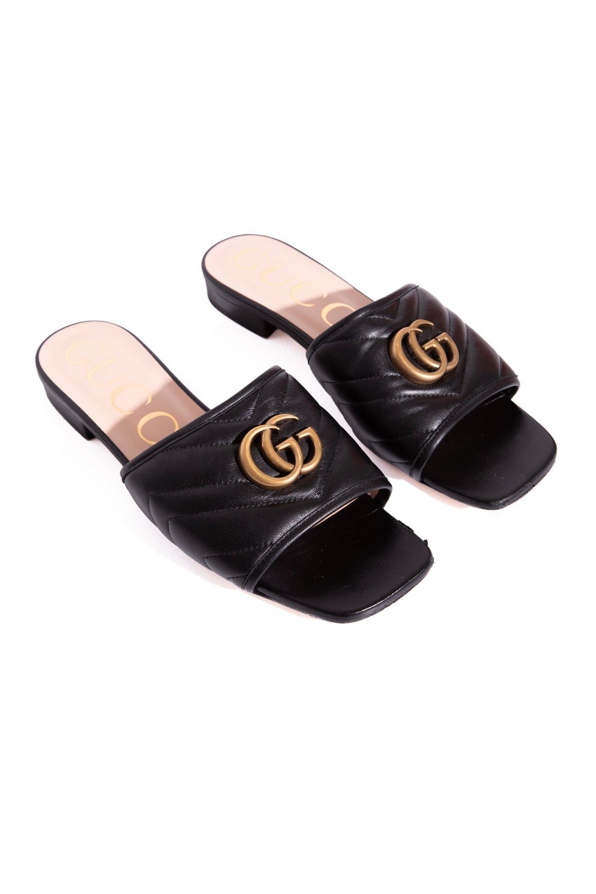 GUCCI Black Padded Marmont GG Slides (Sz. 38)
