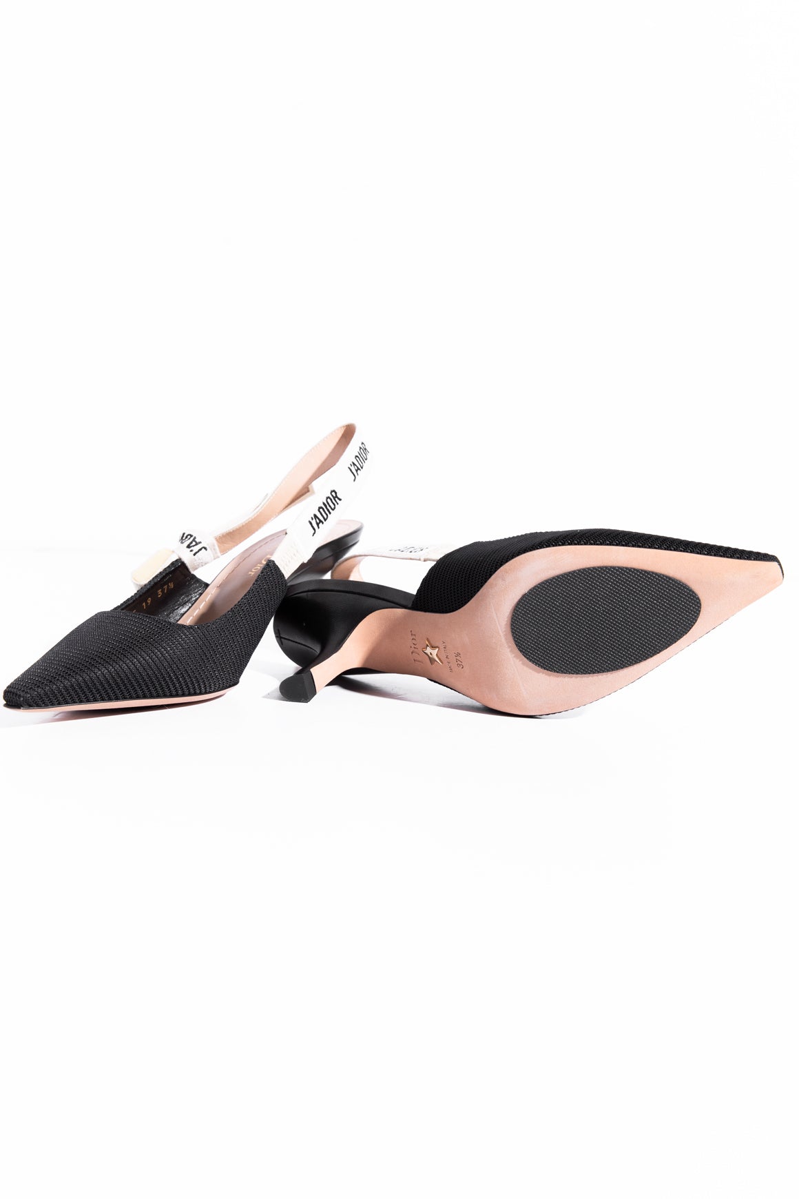 CHRISTIAN DIOR Black "J'Adior" Slingback Heels (Sz. 37.5)