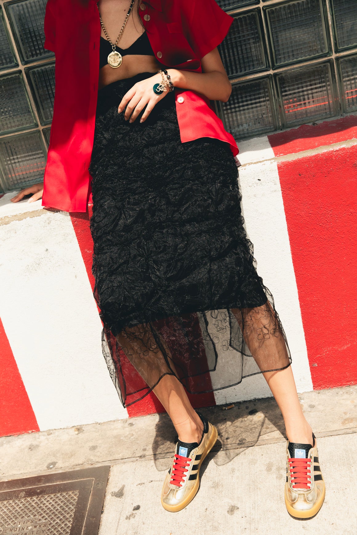 CECILIE BAHNSEN Black "Universe" Textured Midi Skirt (Sz. S)