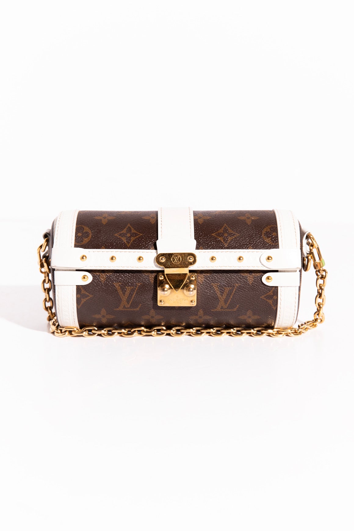 LOUIS VUITTON White & Monogrammed Papillon Trunk Bag