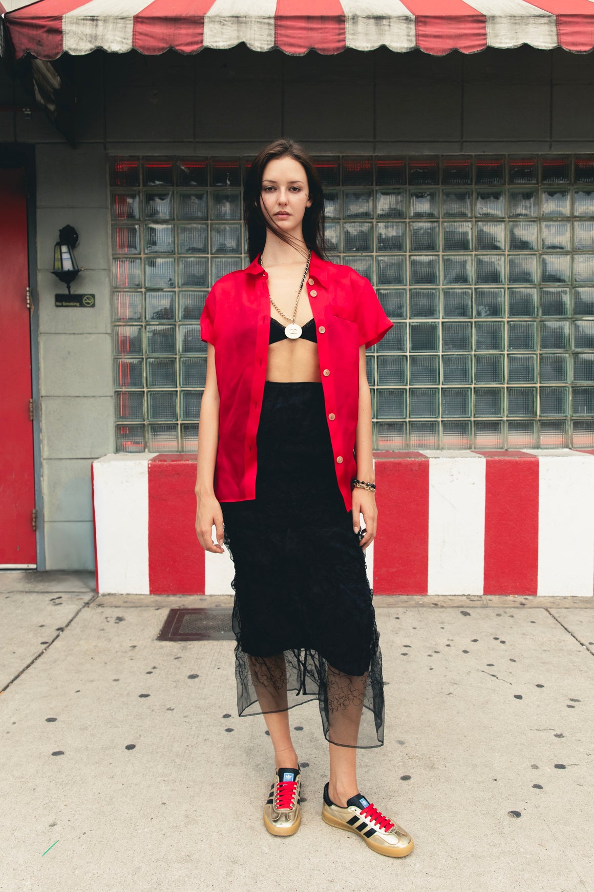 KHAITE Cherry Red Sheer Organza Button Down (Sz. M)