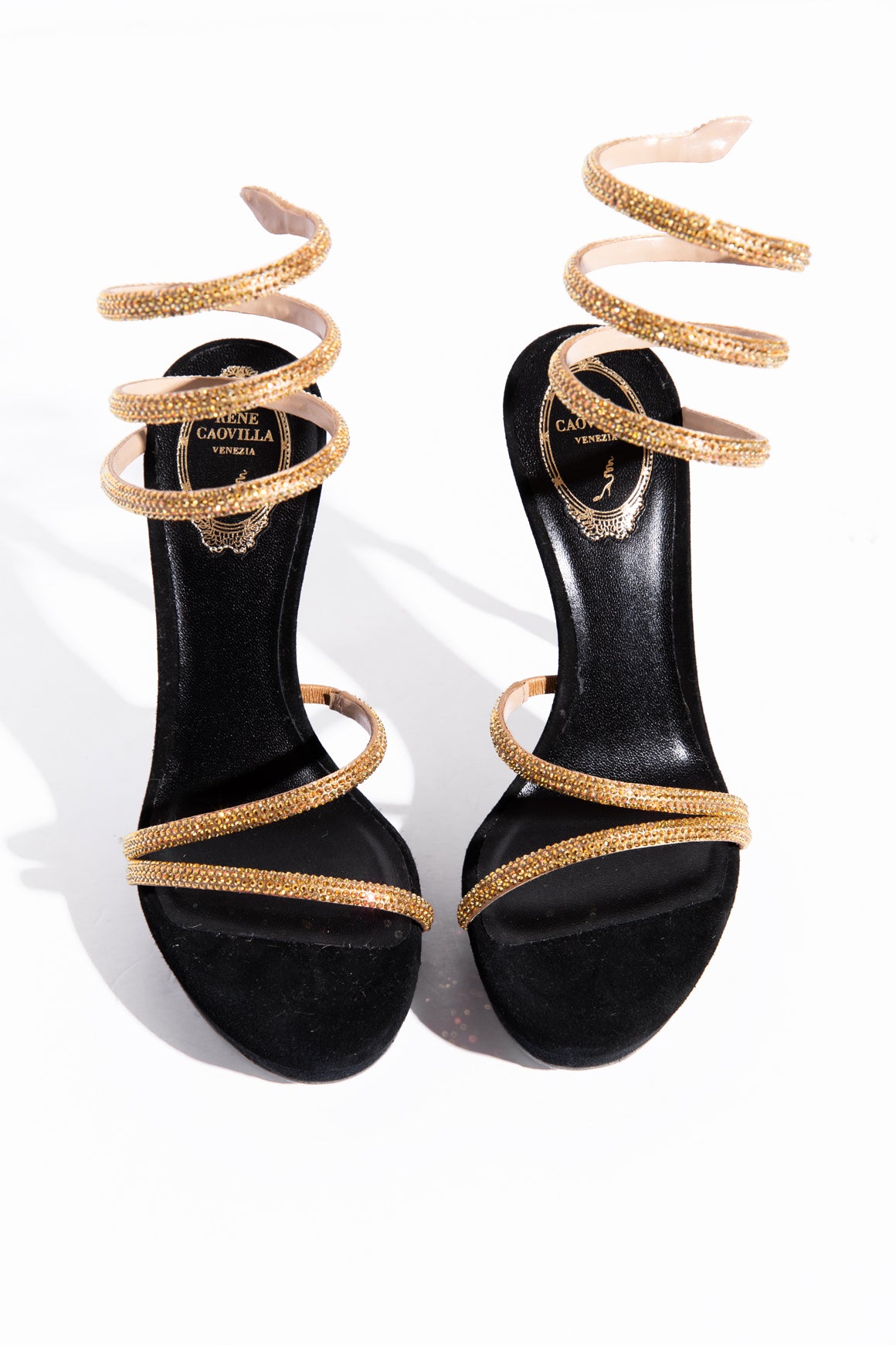 RENE CAOVILLA Black & Gold "Margot" Platform Heels (Sz. 38)