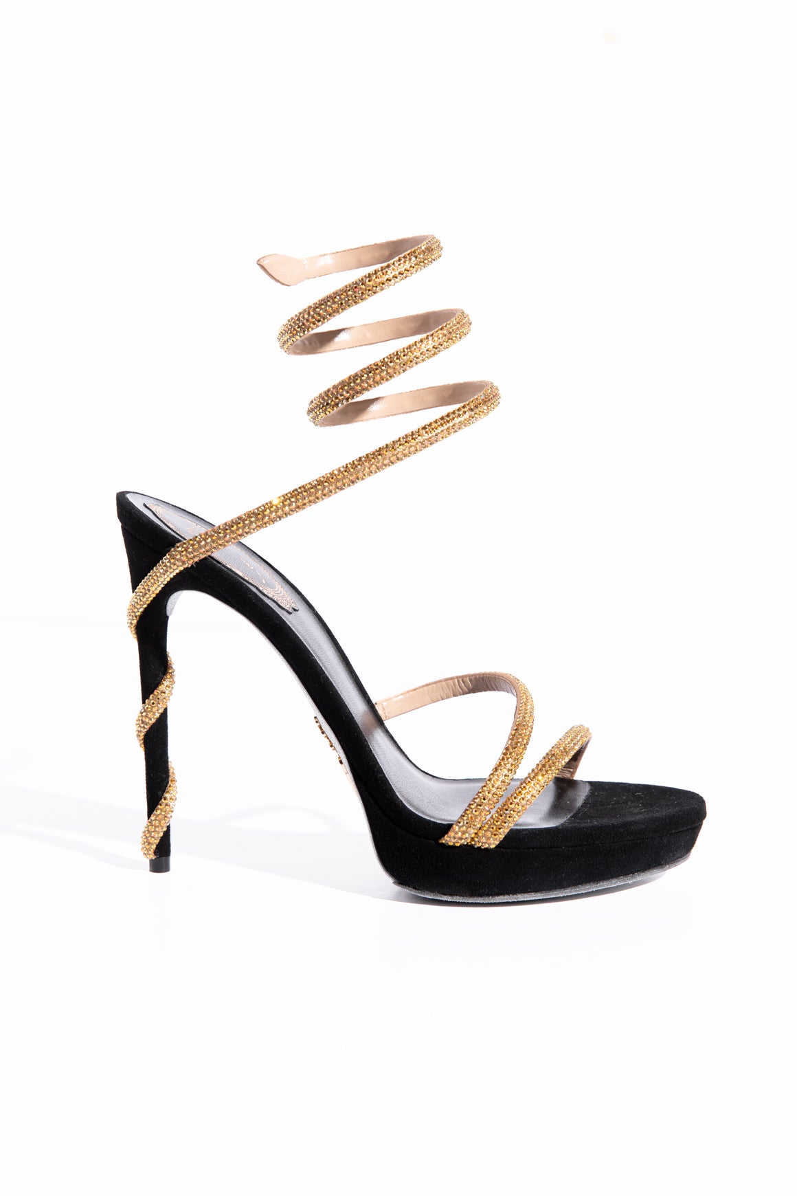 RENE CAOVILLA Black & Gold "Margot" Platform Heels (Sz. 38)