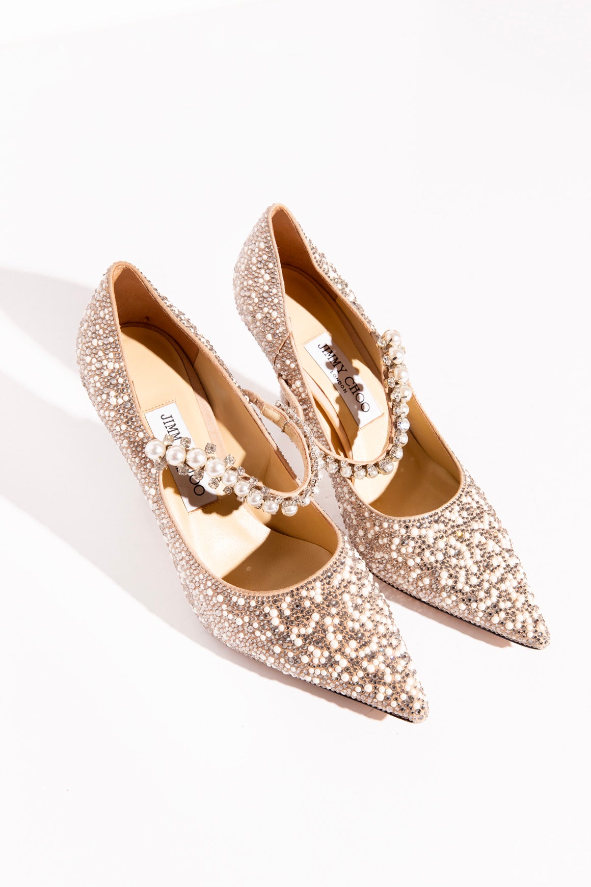 JIMMY CHOO Pearl & Crystal Embellished Maryjane Pumps (Sz.37)