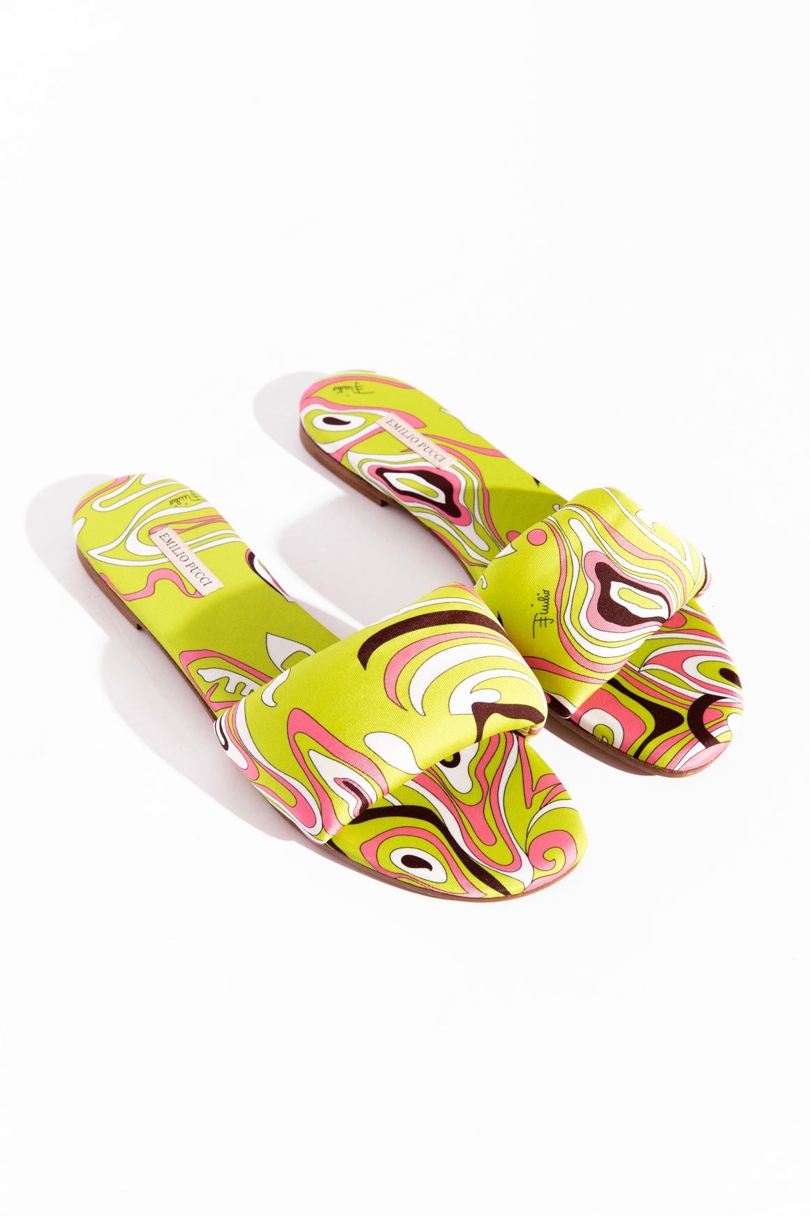 EMILIO PUCCI Lime Green Printed Slide Sandals (Sz. 38.5)