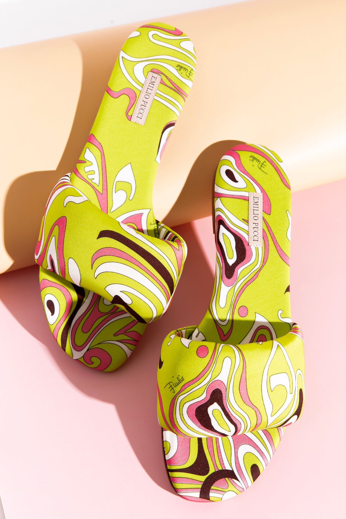 EMILIO PUCCI Lime Green Printed Slide Sandals (Sz. 38.5)