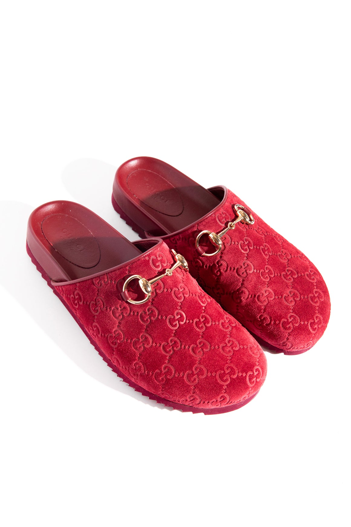 GUCCI Maroon Suede Horsebit Mules (Sz. 38.5)