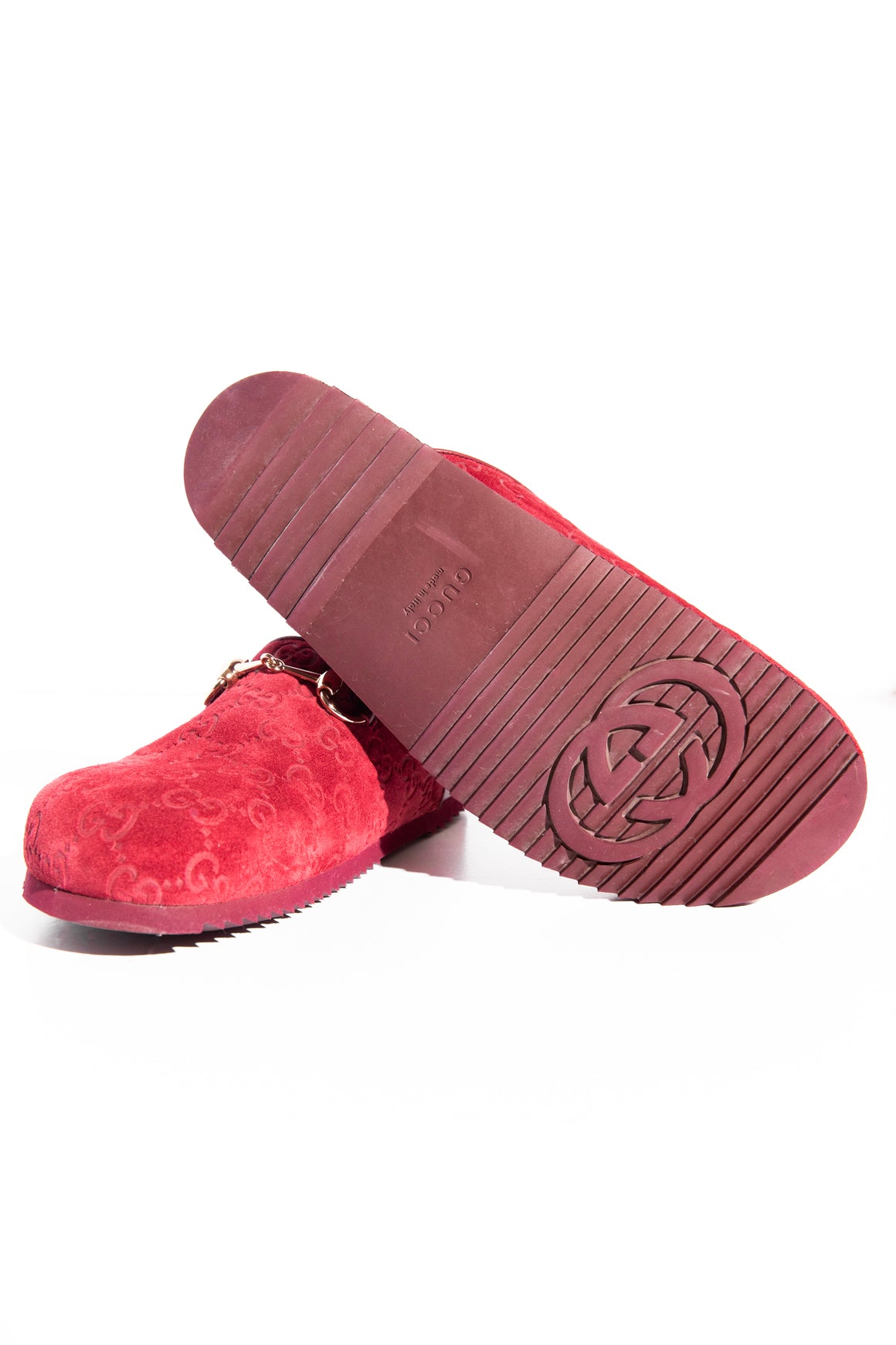 GUCCI Maroon Suede Horsebit Mules (Sz. 38.5)