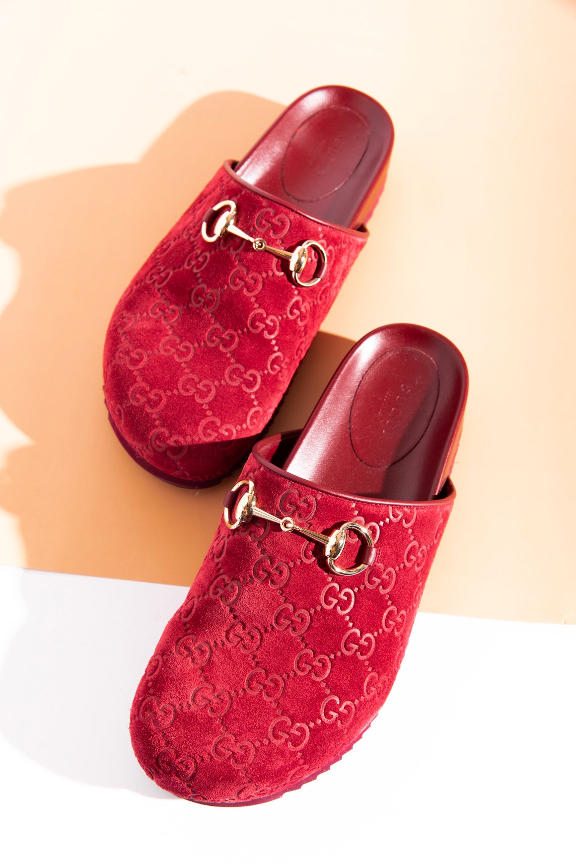GUCCI Maroon Suede Horsebit Mules (Sz. 38.5)