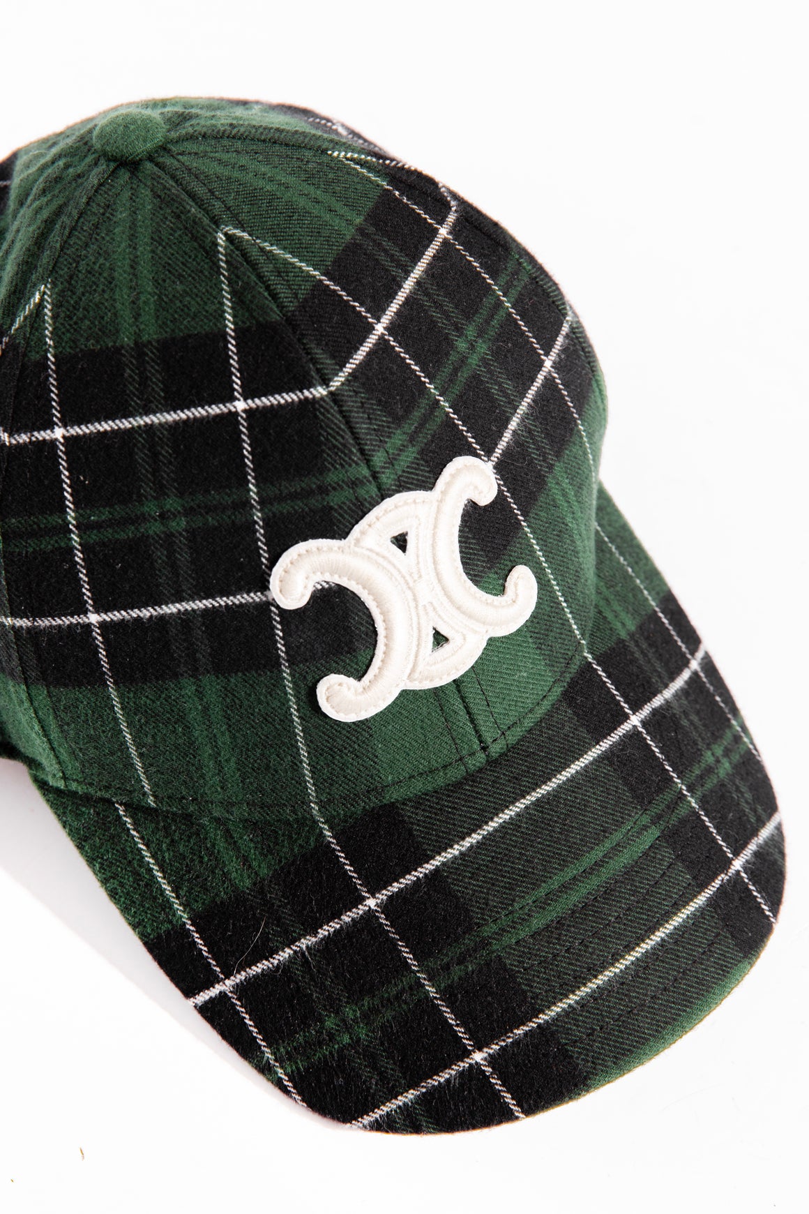CELINE Green Plaid Triomphe Baseball Cap