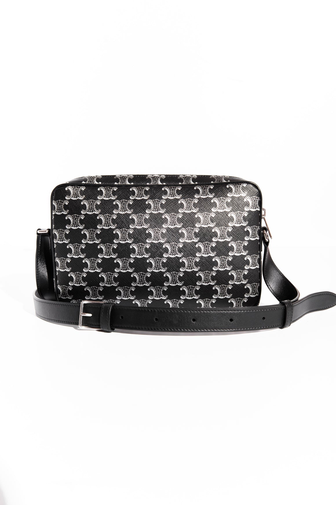 CELINE Black & Silver Monogram Horizontal Messenger Bag