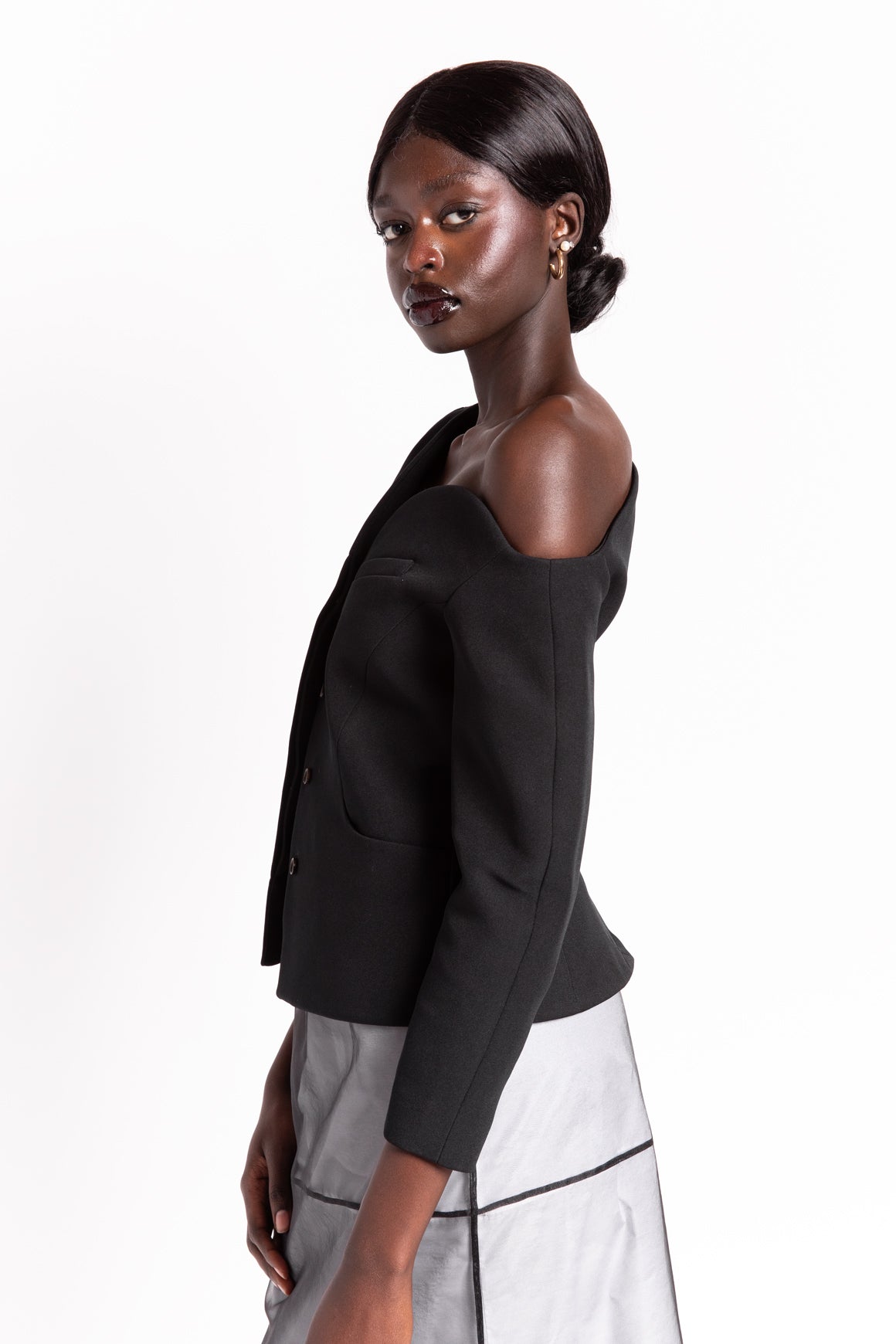 COPERNI Black Off-the-Shoulder Asymmetrical Blouse