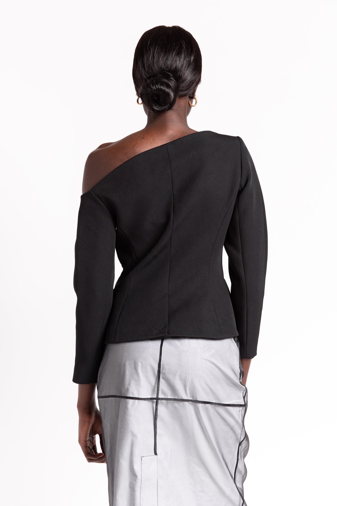 COPERNI Black Off-the-Shoulder Asymmetrical Blouse