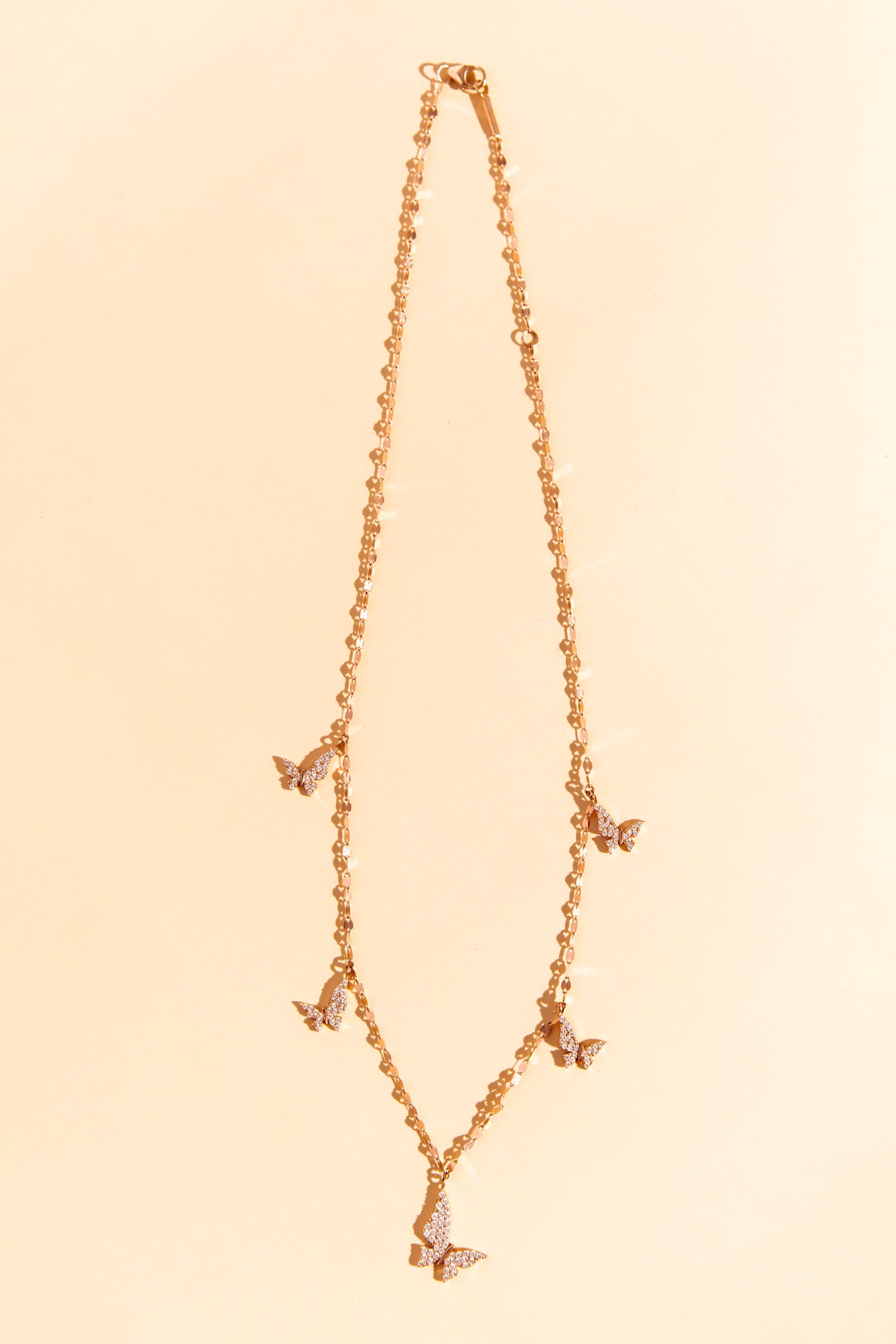 LANA 14K Rose Gold & Pave Diamond Butterfly Charm Necklace