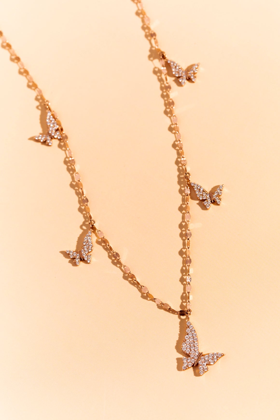LANA 14K Rose Gold & Pave Diamond Butterfly Charm Necklace