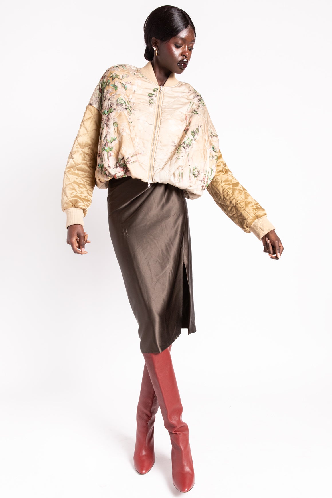 DRIES VAN NOTEN Beige Floral Printed Bomber Jacket