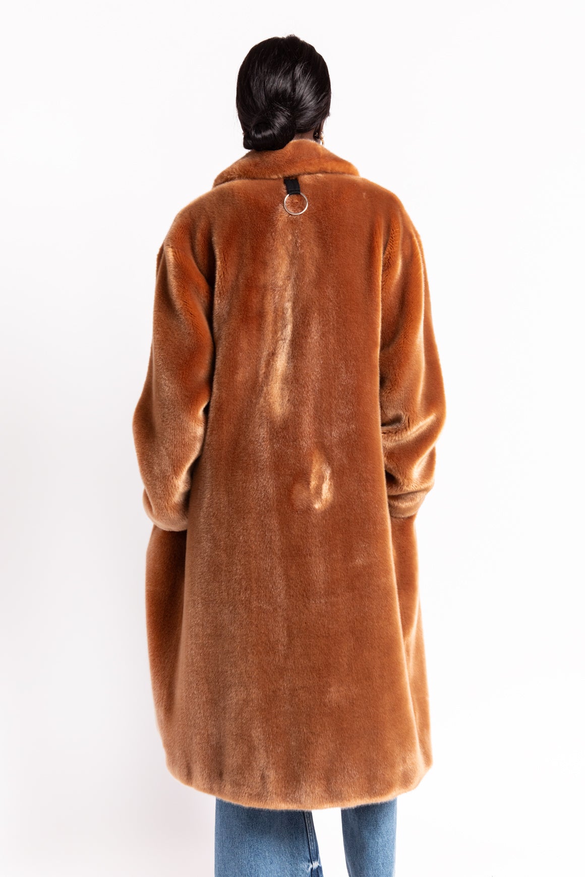 TIBI Camel Faux Fur Coat w/ Belt