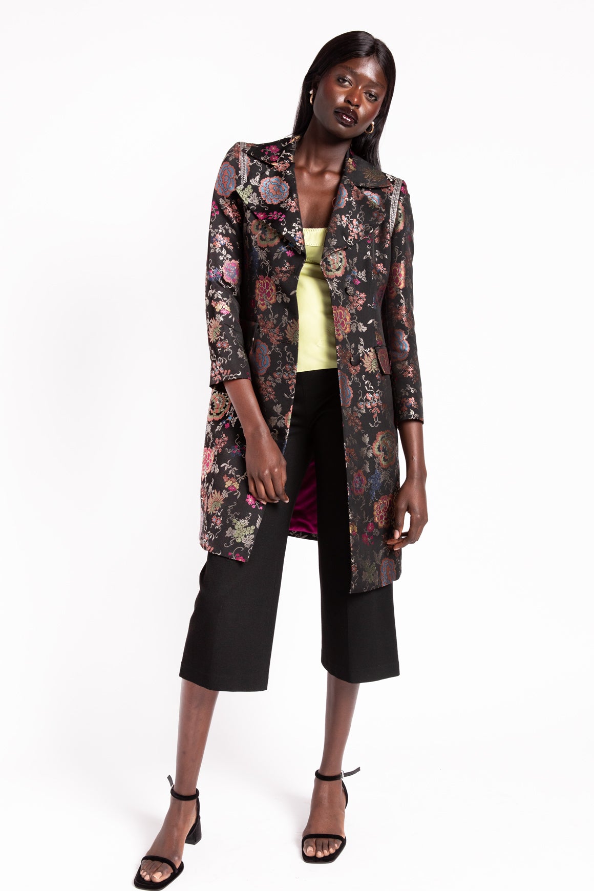 ETRO Black & Floral Jacquard Coat