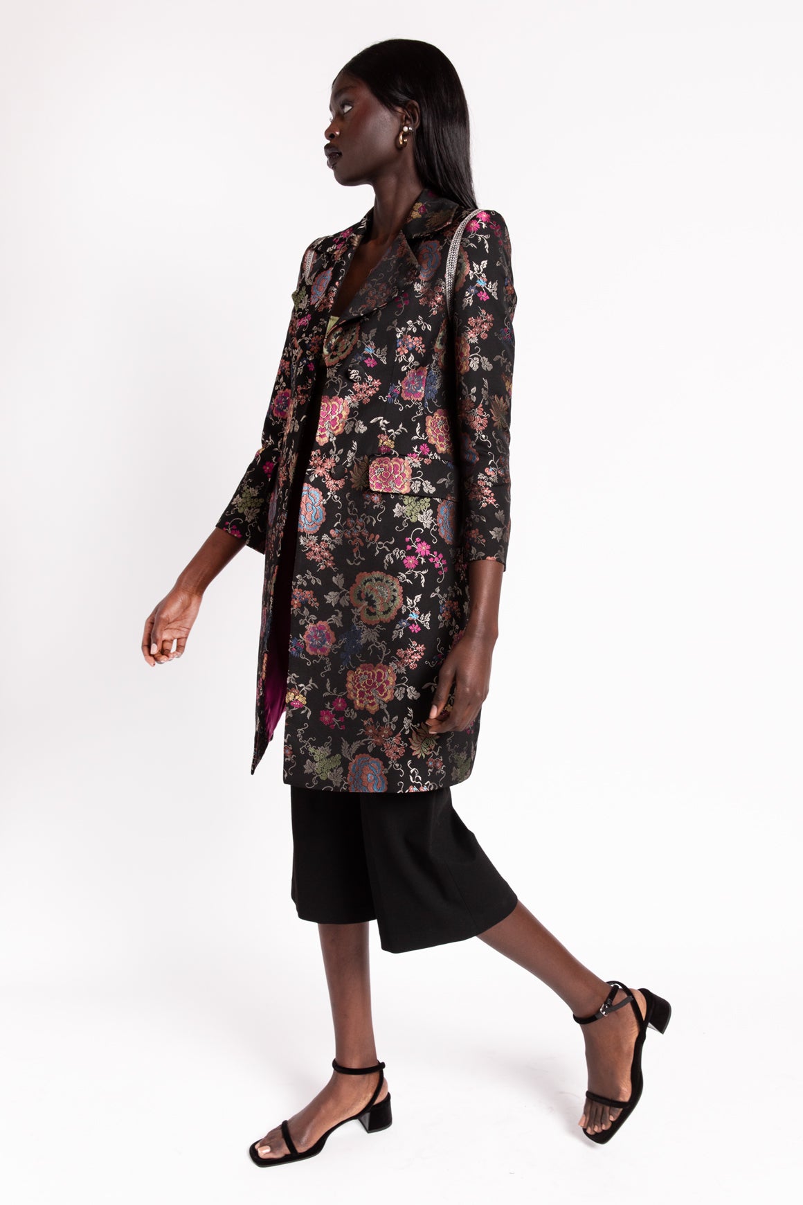 ETRO Black & Floral Jacquard Coat