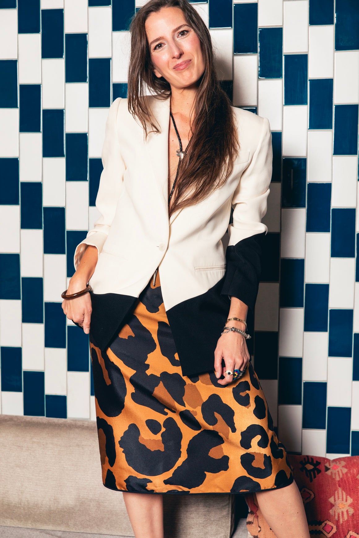 ODEEH Tan & Black Animal Print Midi Skirt (Sz. S)