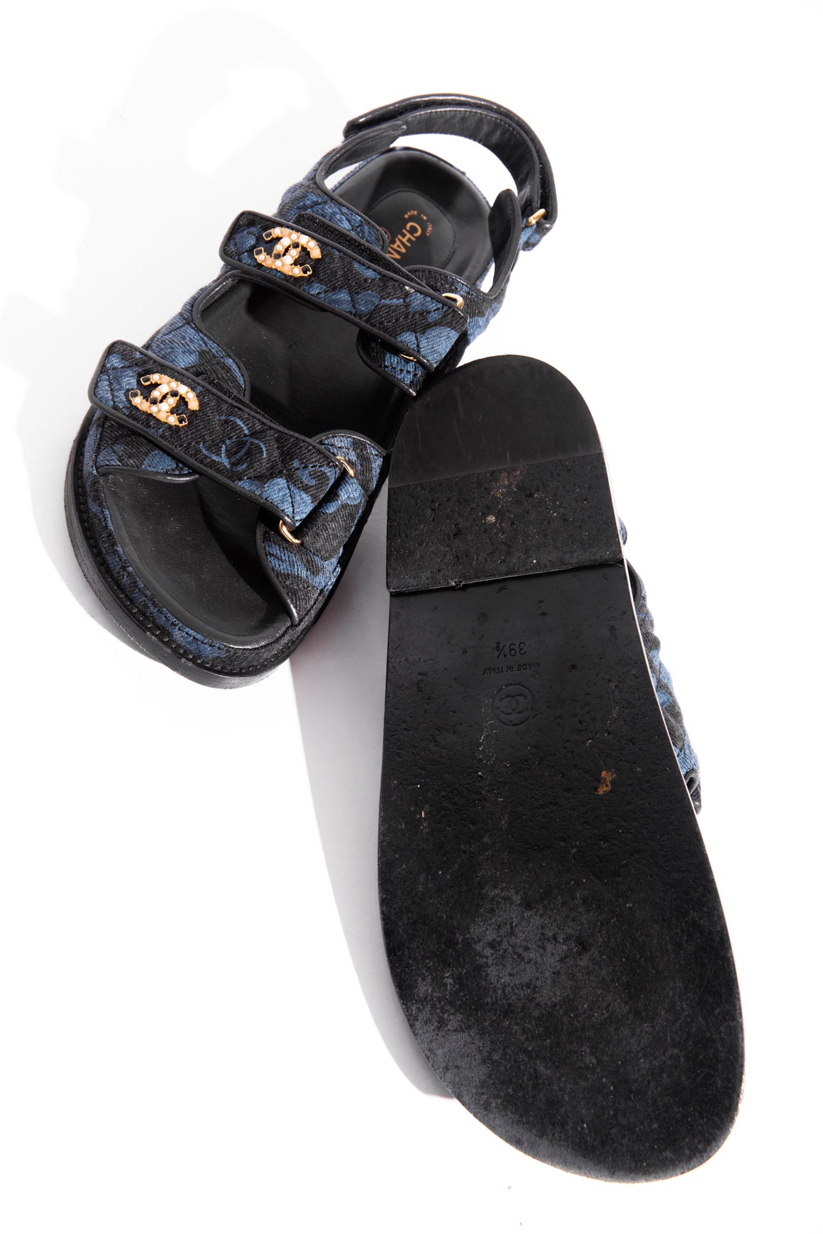 CHANEL Navy Interlocking CC Denim Dad Sandals (Sz. 39.5)