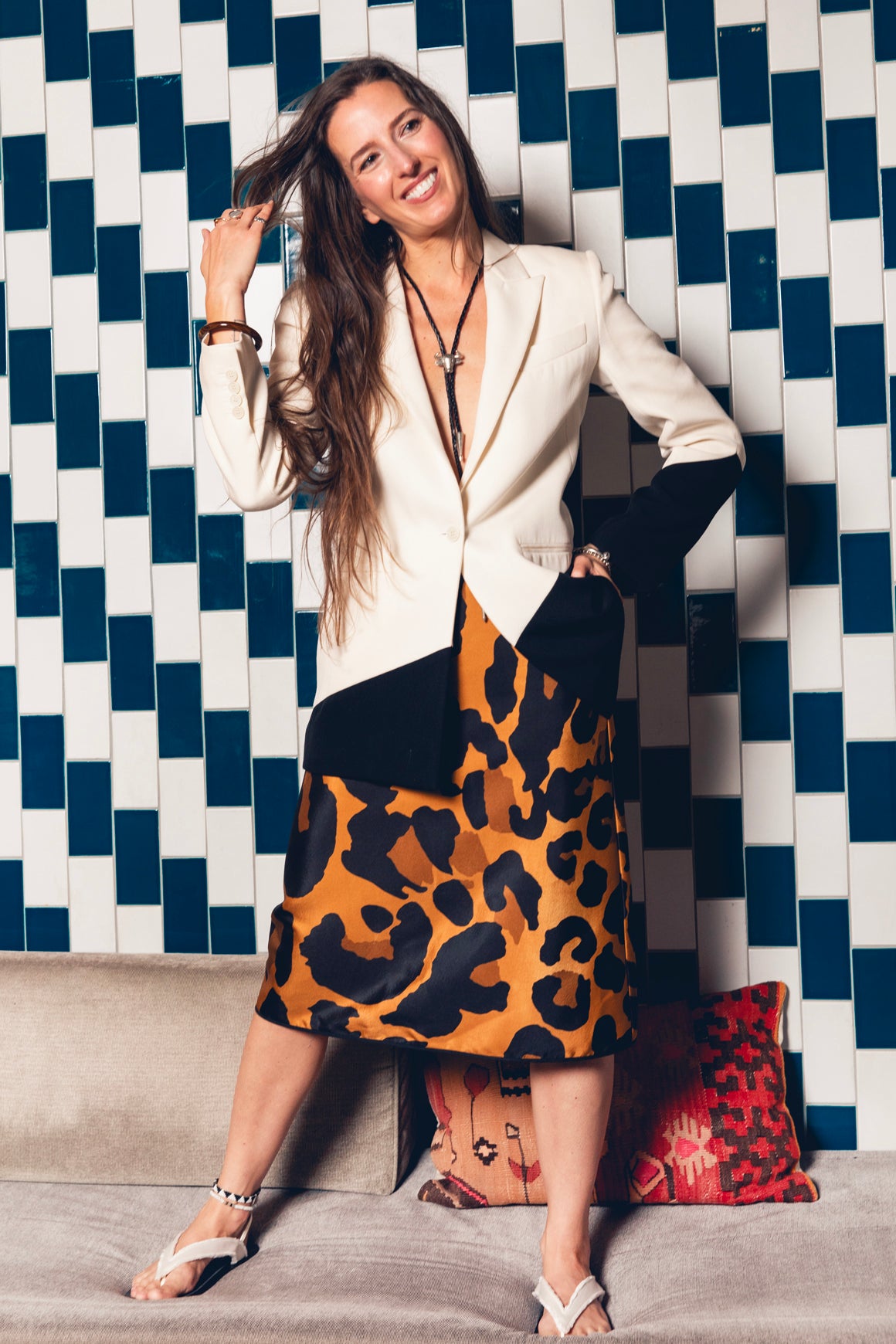 GIVENCHY Cream & Black Asymmetric Long Blazer (Sz. XS)