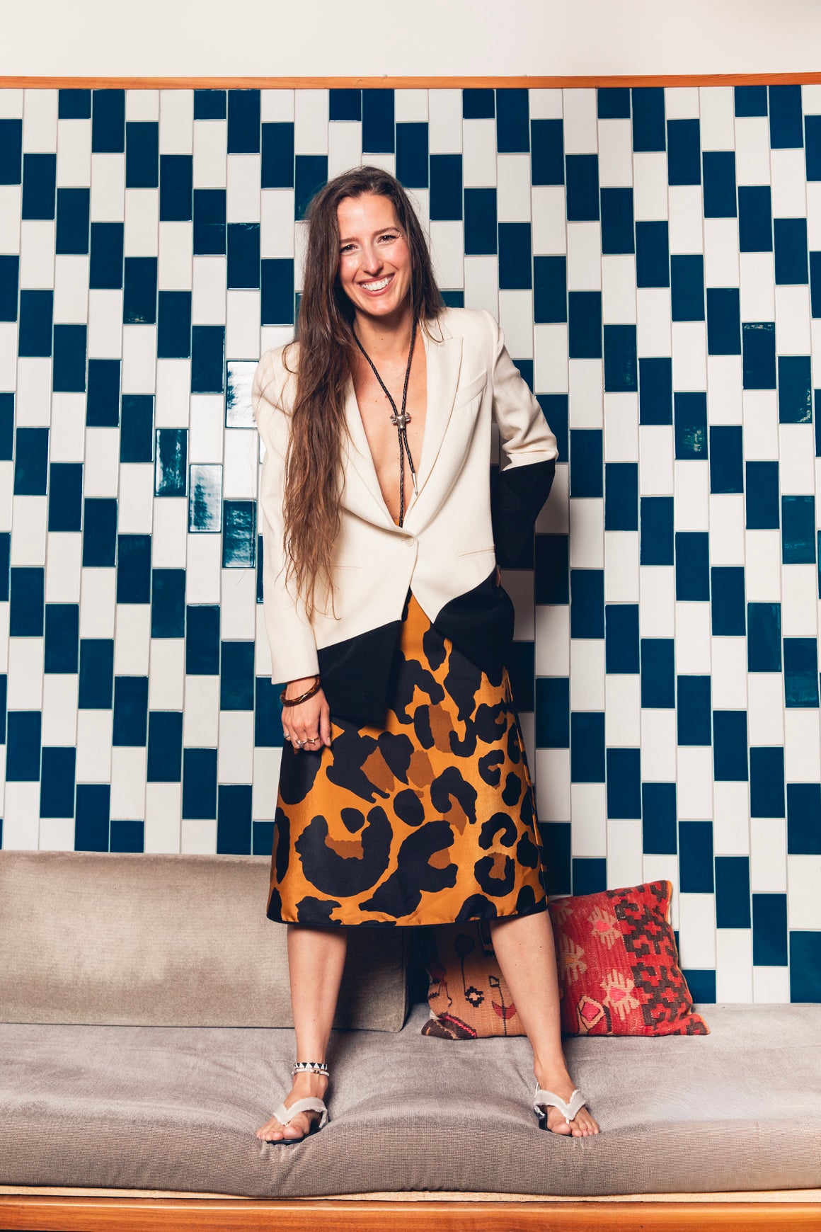 ODEEH Tan & Black Animal Print Midi Skirt (Sz. S)